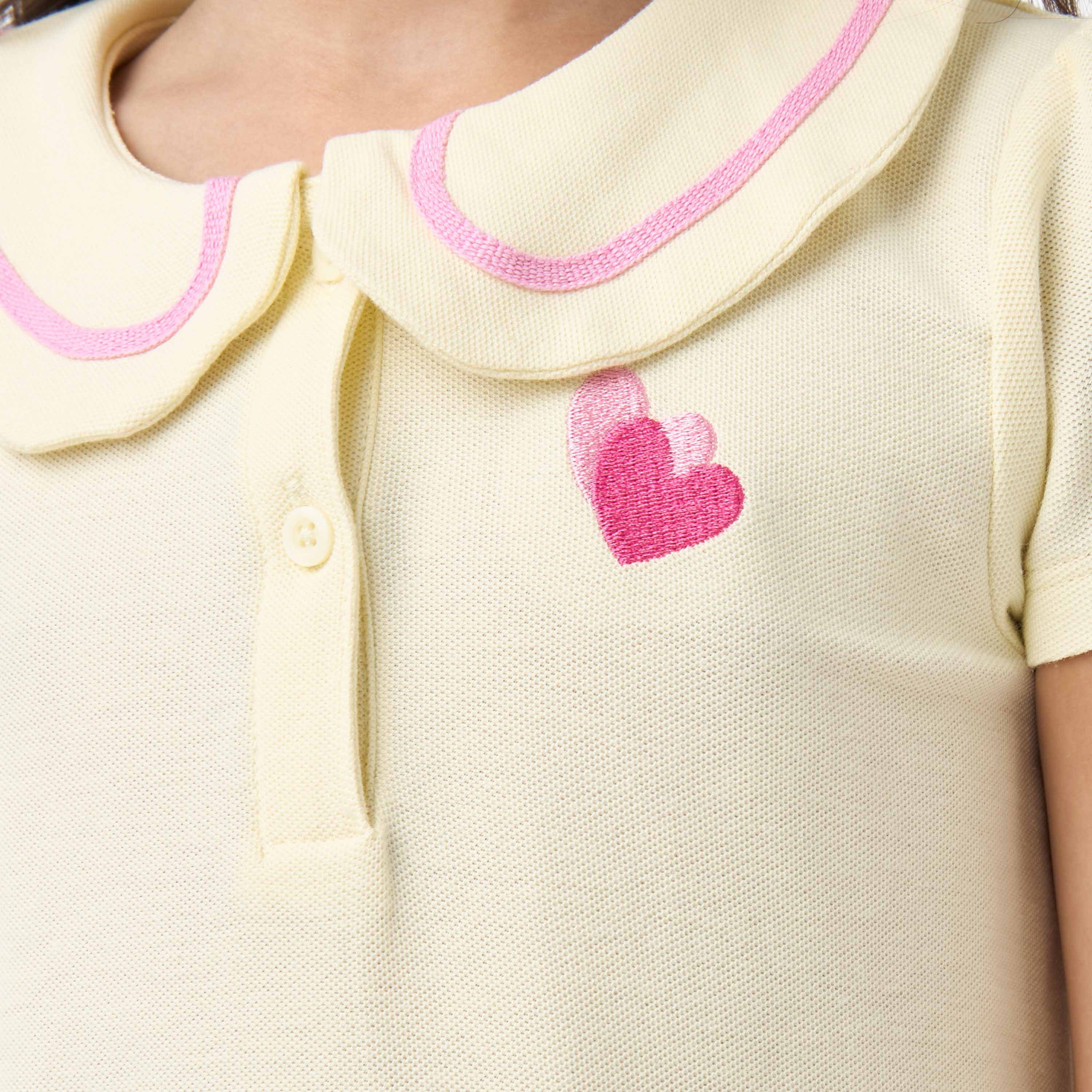 Juniors Peter Pan Collar Short Sleeves Dress with Heart Embroidery-girls-clothing-dressesandjumpsuits-image-5