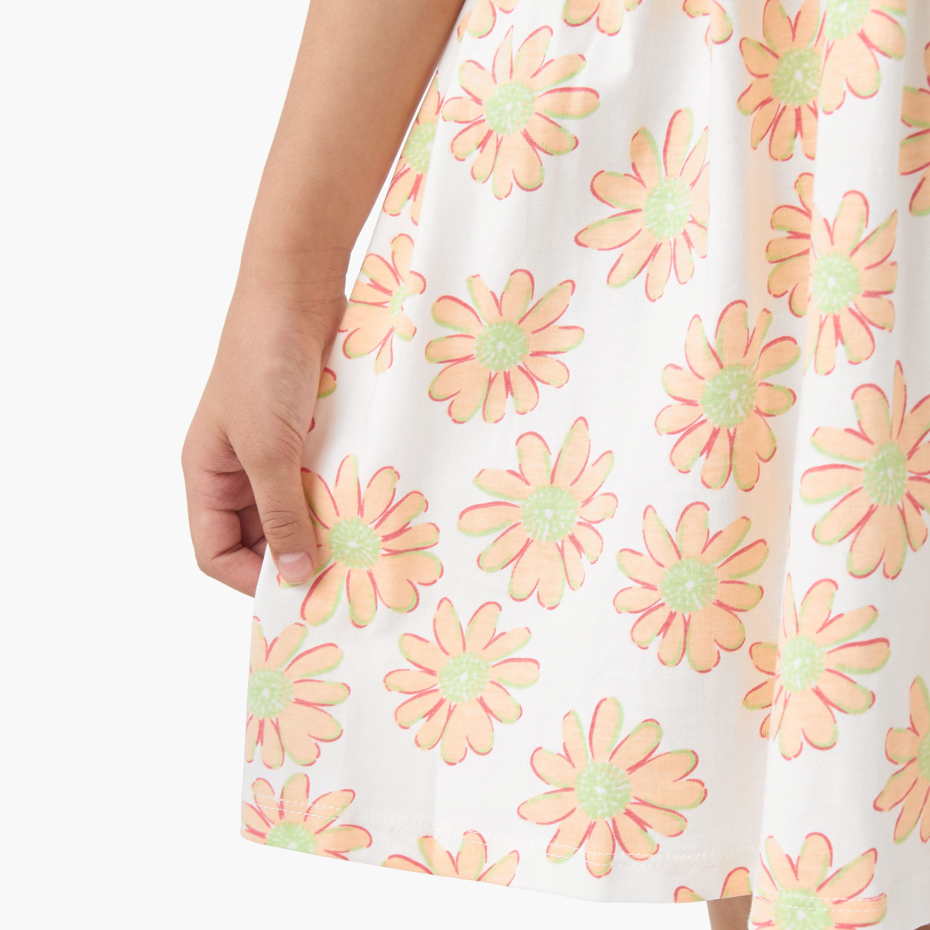 Juniors Round Neck Short Sleeves Skater Dress with Floral Print-girls-clothing-dressesandjumpsuits-image-6