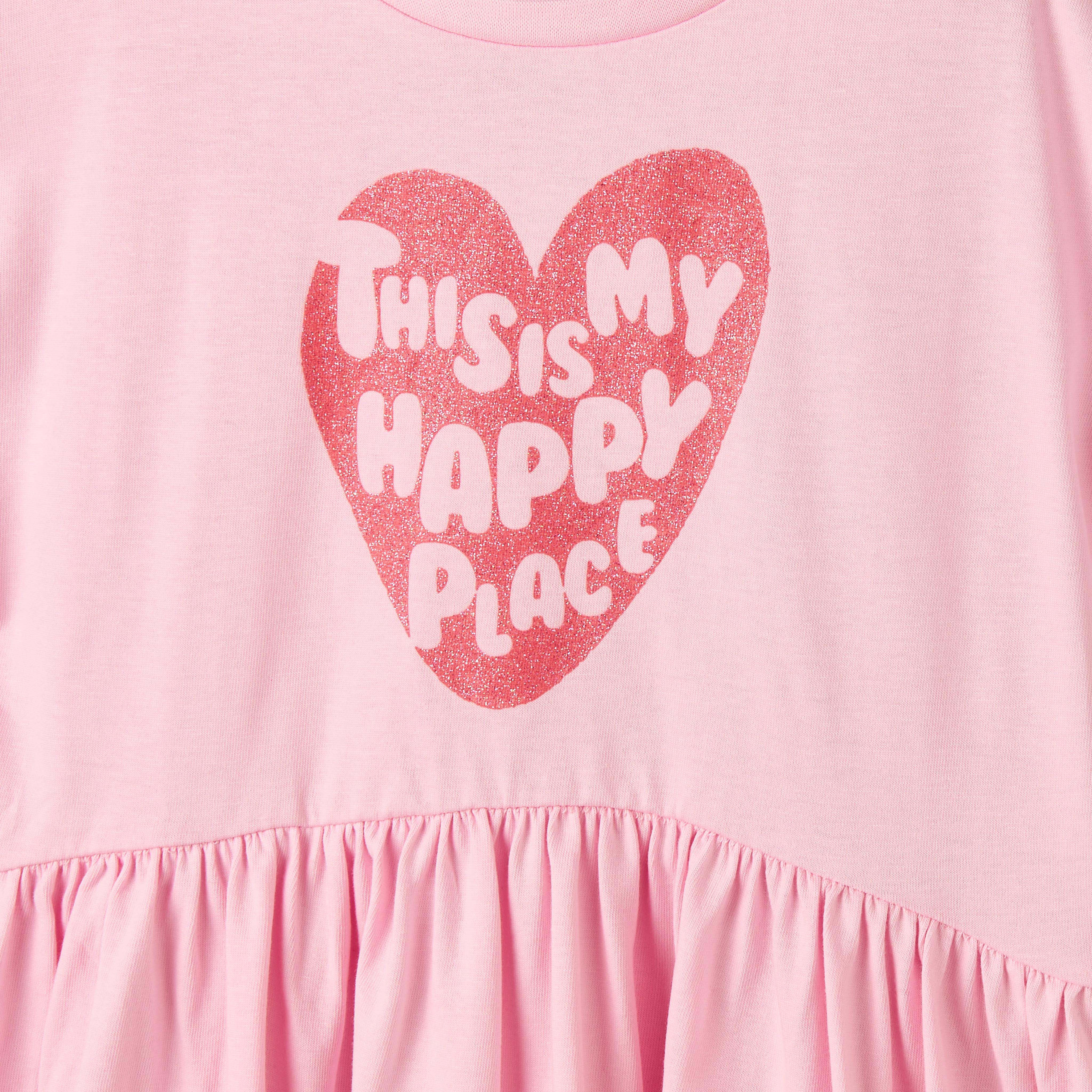 Juniors Round Neck Short Sleeves Midi Skater Dress with Glitter Slogan Print-girls-clothing-dressesandjumpsuits-image-4