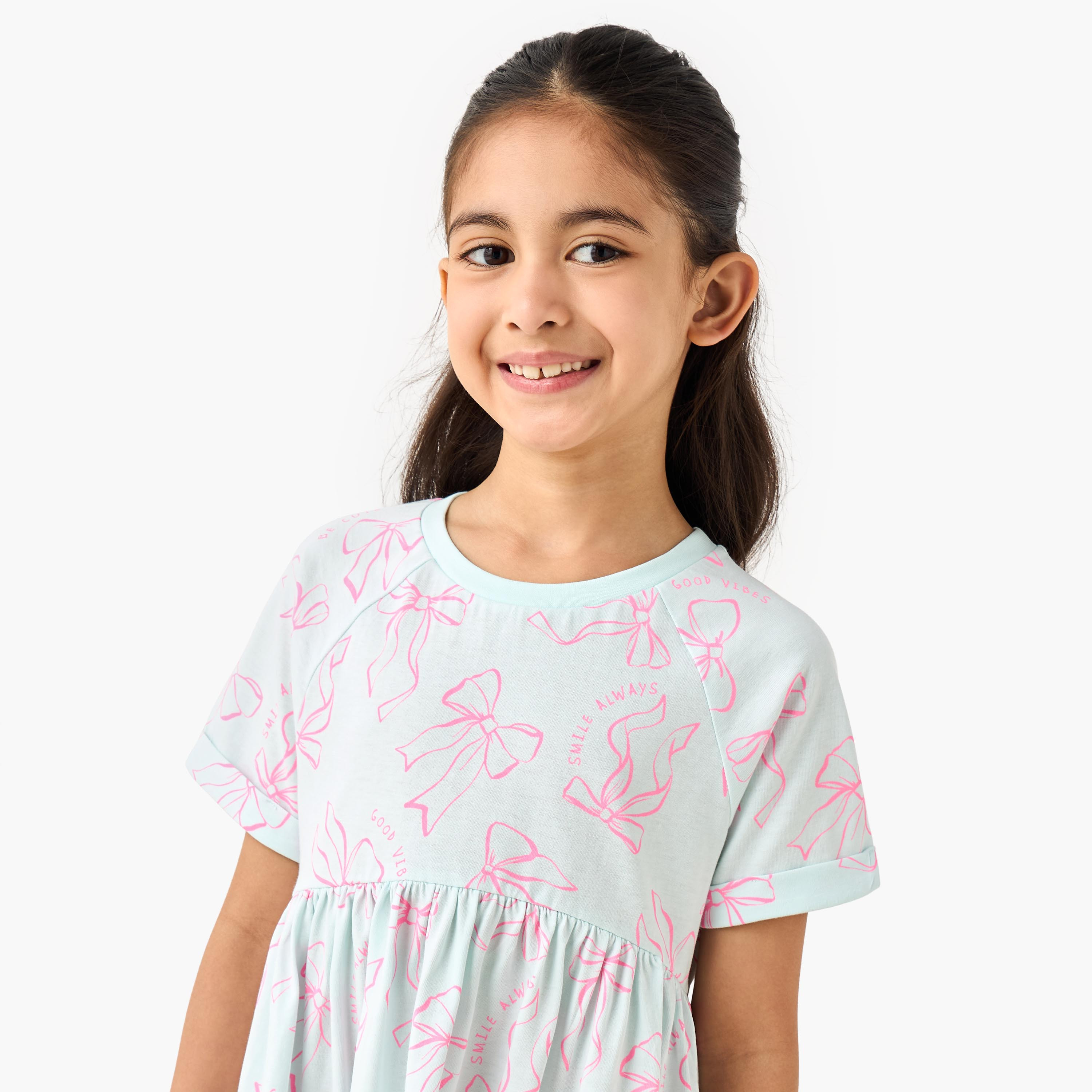 فستان بطبعات فيونكة وياقة مستديرة وأكمام قصيرة من جونيورز-girls-clothing-dressesandjumpsuits-image-4