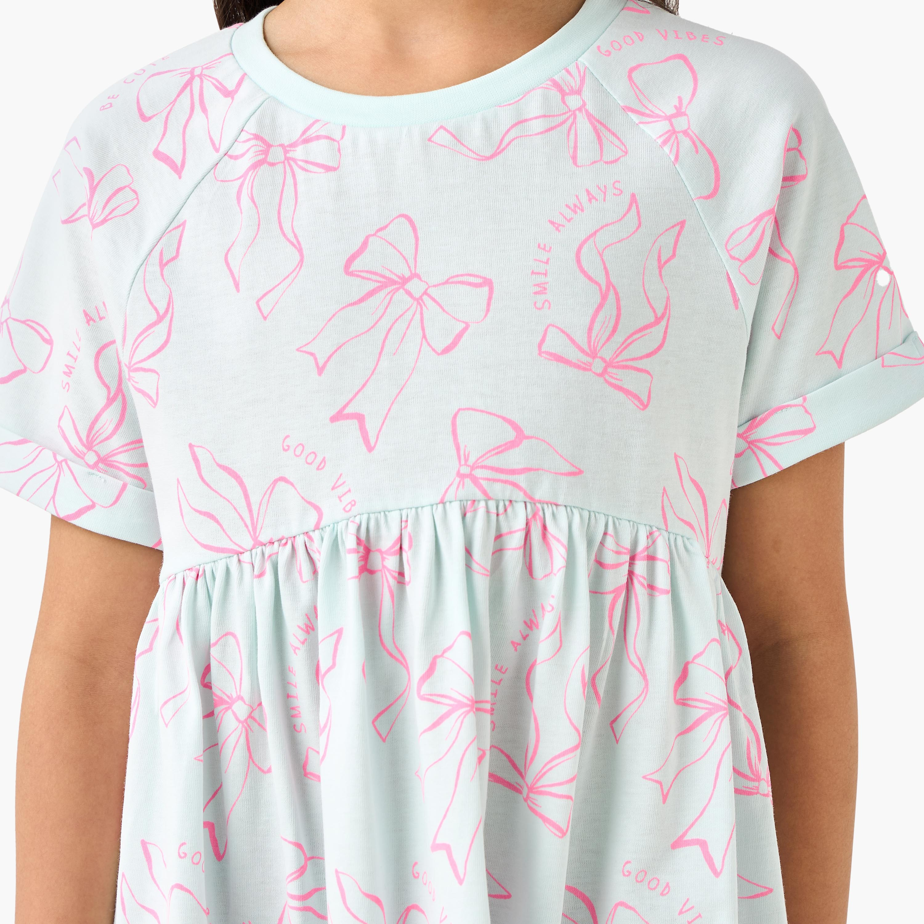 فستان بطبعات فيونكة وياقة مستديرة وأكمام قصيرة من جونيورز-girls-clothing-dressesandjumpsuits-image-5