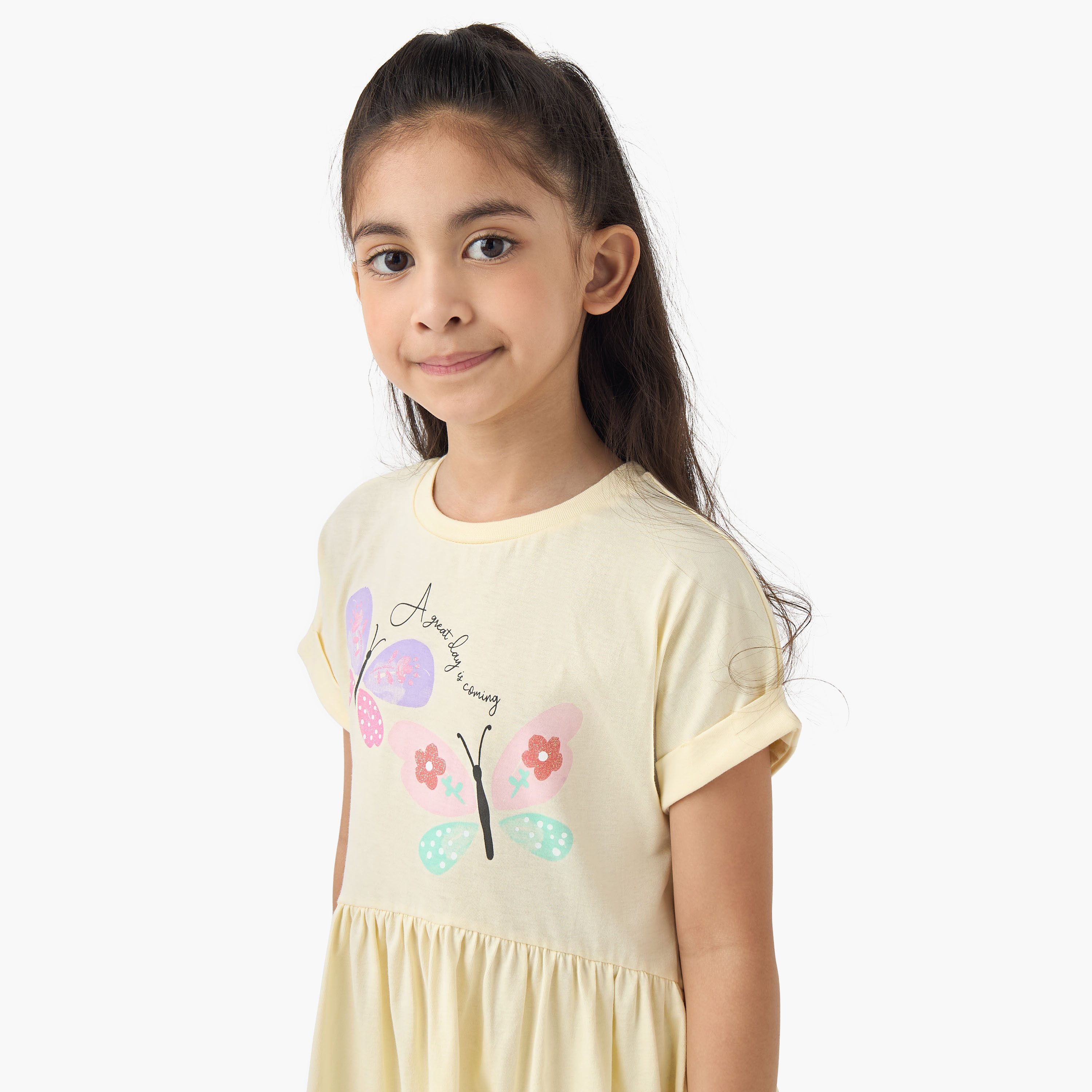 فستان بقصّة إيه لاين وياقة مستديرة وأكمام قصيرة بطبعات فراشة من جونيورز-girls-clothing-dressesandjumpsuits-image-3