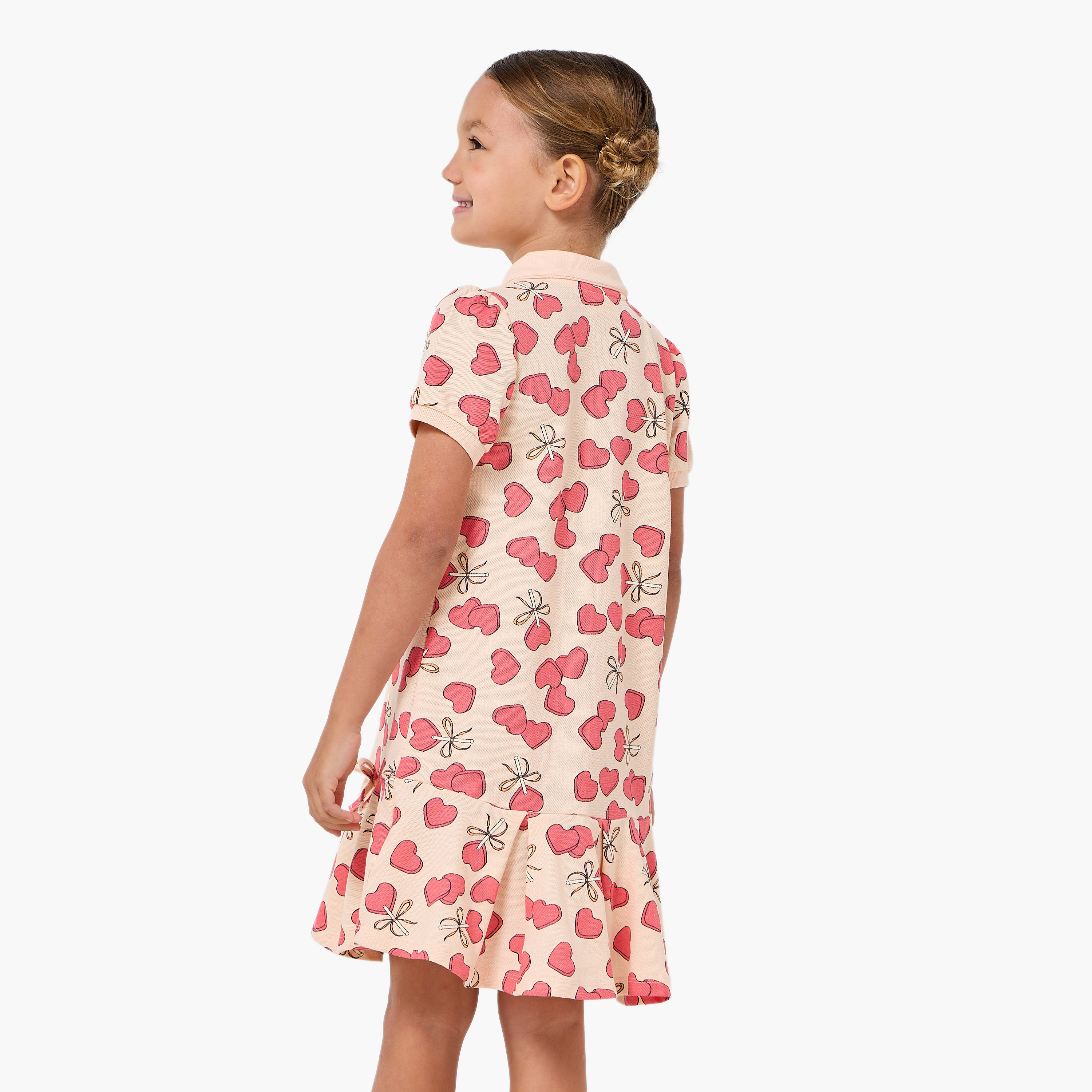 Juniors Collared Short Sleeves Drop Waist Dress with Heart Print-girls-clothing-dressesandjumpsuits-image-3
