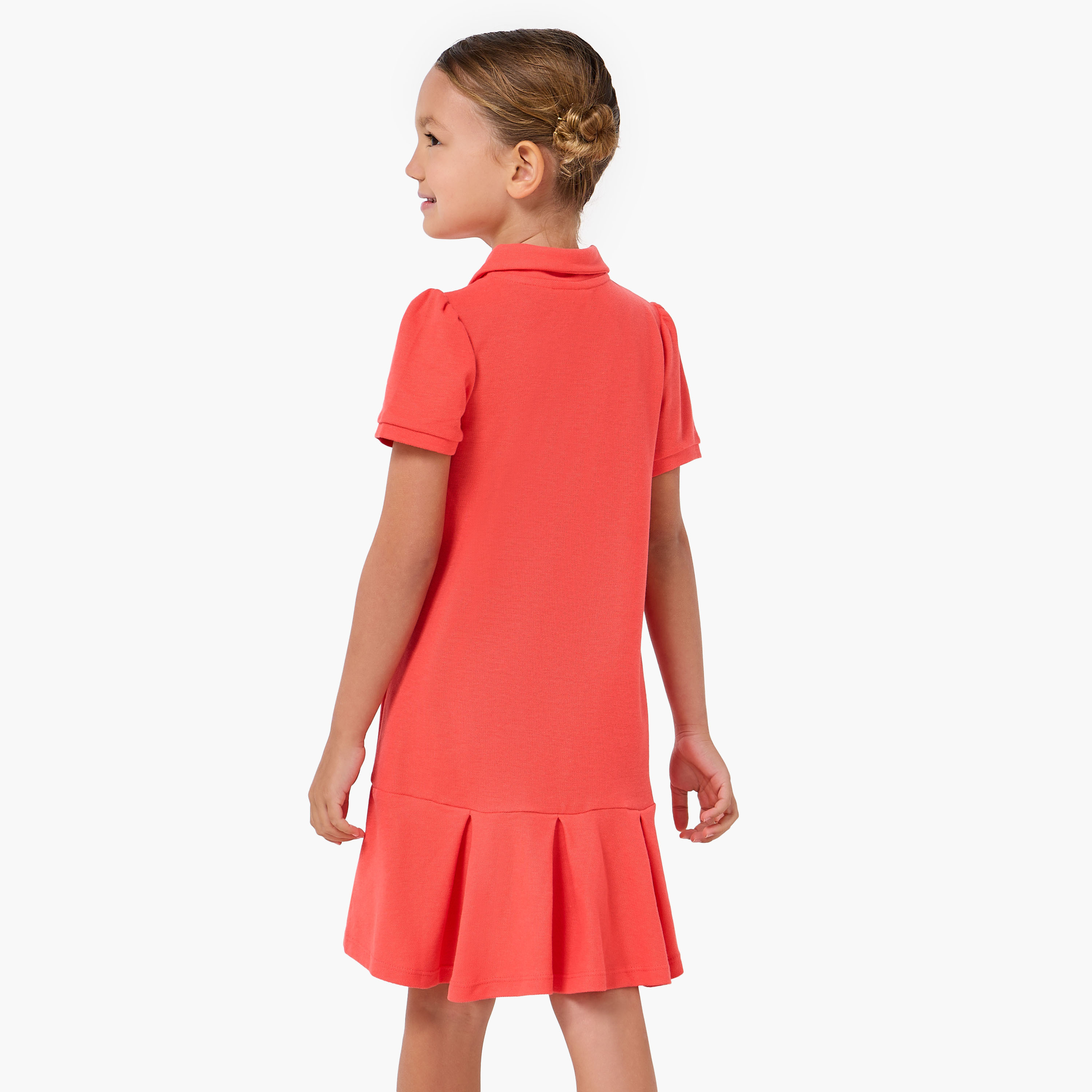 Juniors Collared Short Sleeves Drop Waist Dress with Bow Accent-girls-clothing-dressesandjumpsuits-image-3