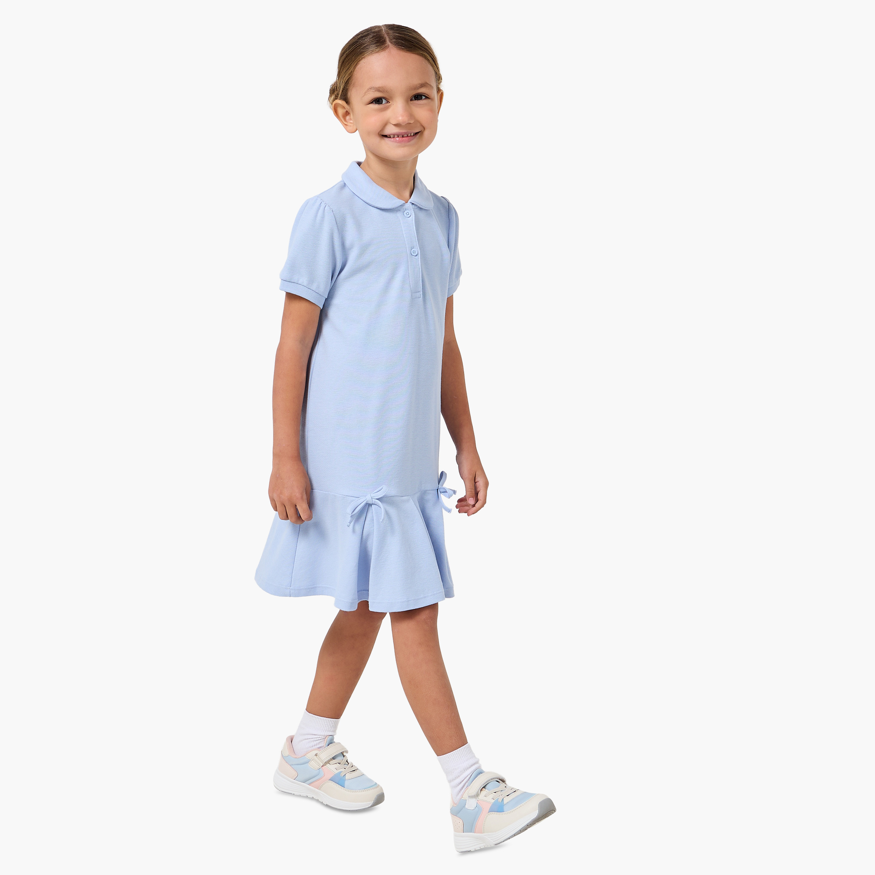 Juniors Collared Short Sleeves Polo Dress with Pleats-girls-clothing-dressesandjumpsuits-image-2