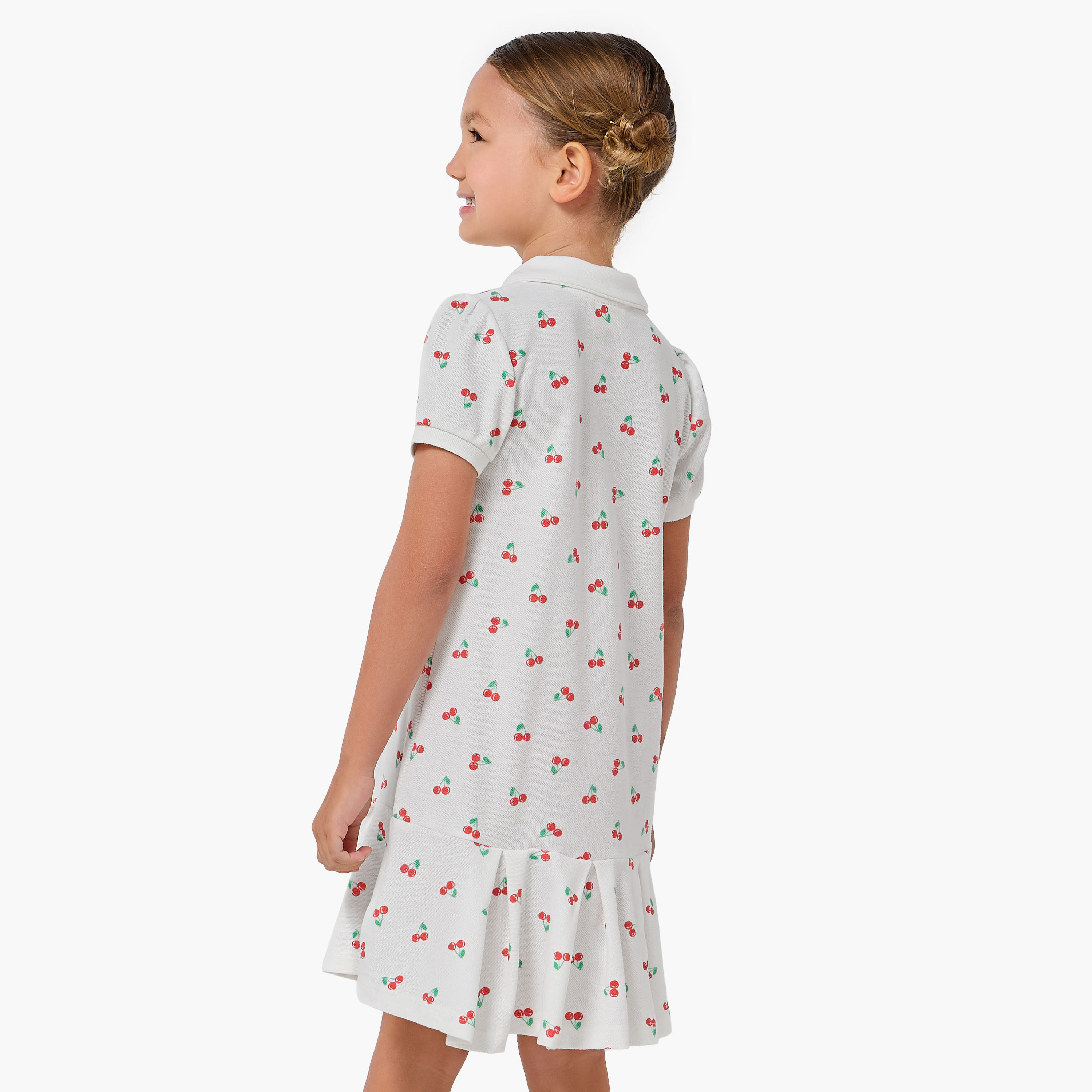Juniors Collared Short Sleeves Drop Waist Dress with Cherry Print-girls-clothing-dressesandjumpsuits-image-3