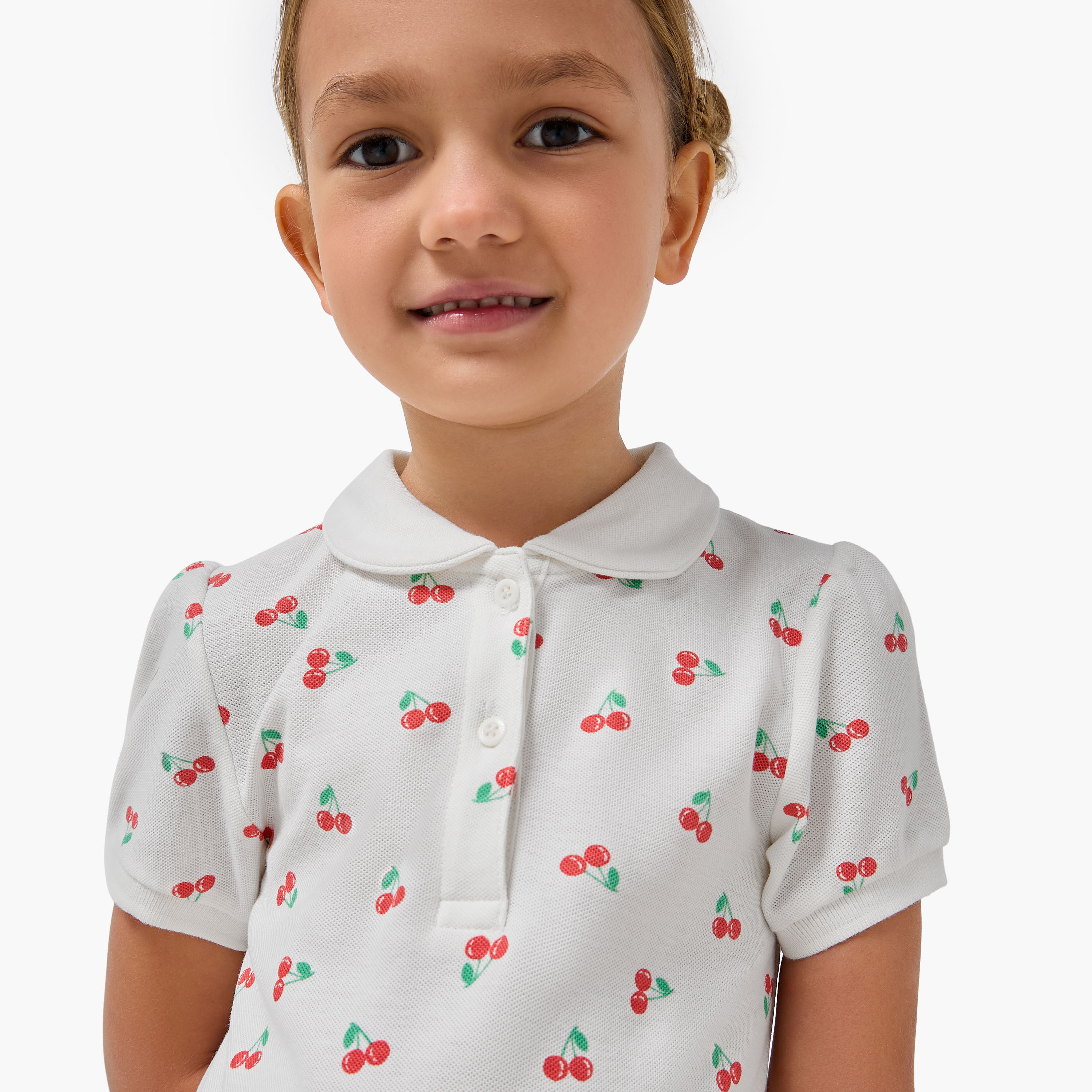 Juniors Collared Short Sleeves Drop Waist Dress with Cherry Print-girls-clothing-dressesandjumpsuits-image-4
