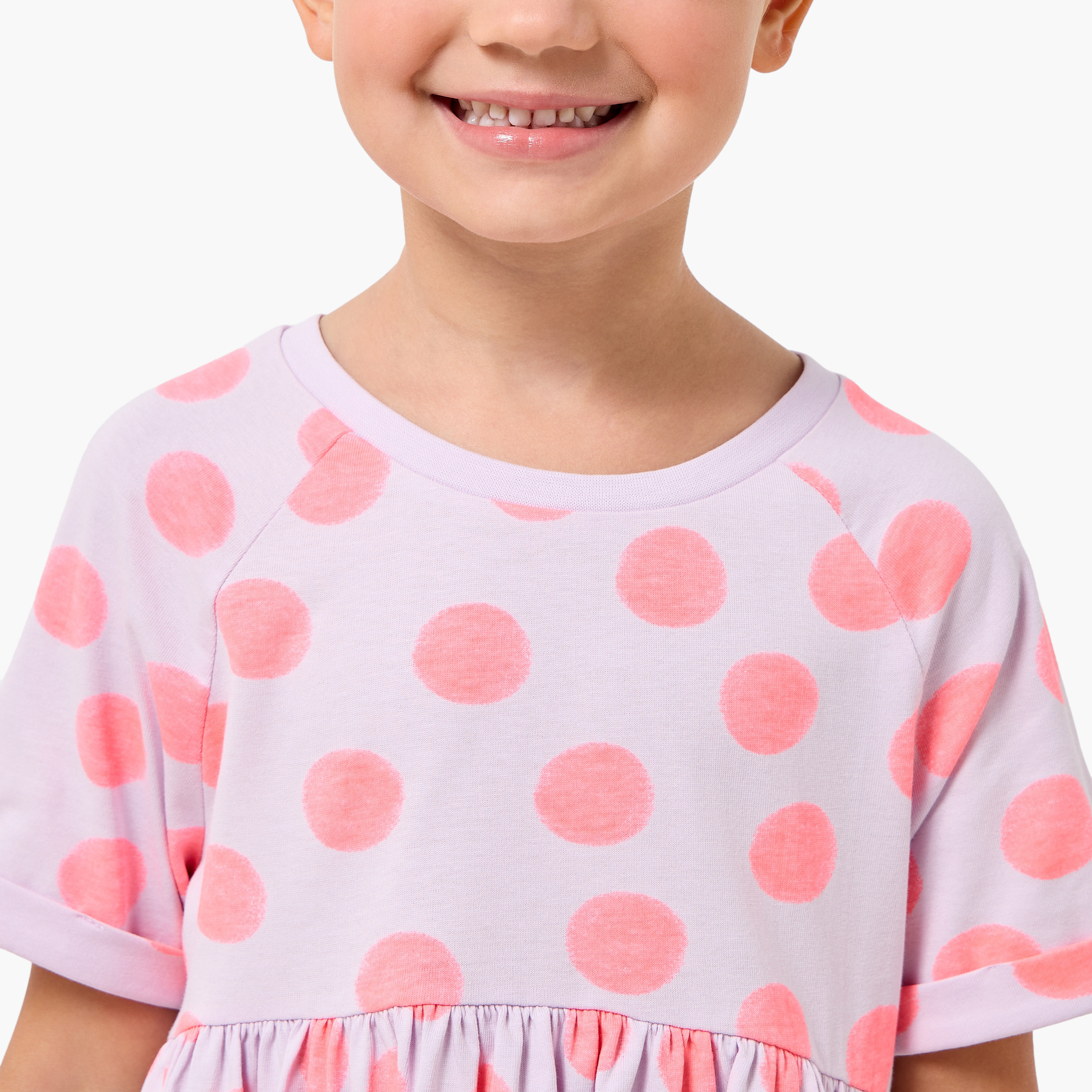 Juniors Round Neck Short Sleeves Knee Length A-line Dress with Polka Dot Print-girls-clothing-dressesandjumpsuits-image-4
