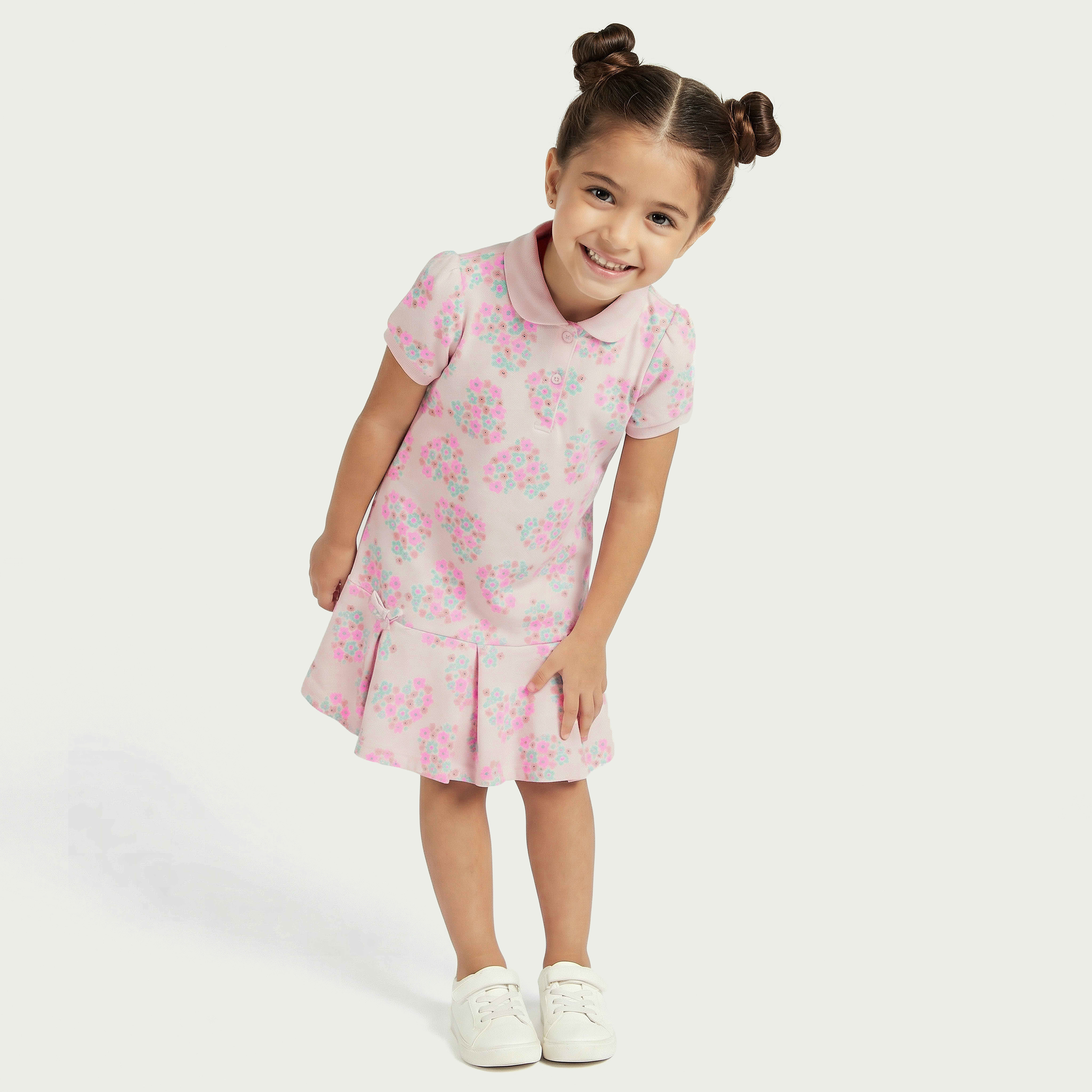 Juniors Peter Pan Collar Short Sleeves Polo Dress with Floral Print-girls-clothing-dressesandjumpsuits-image-3