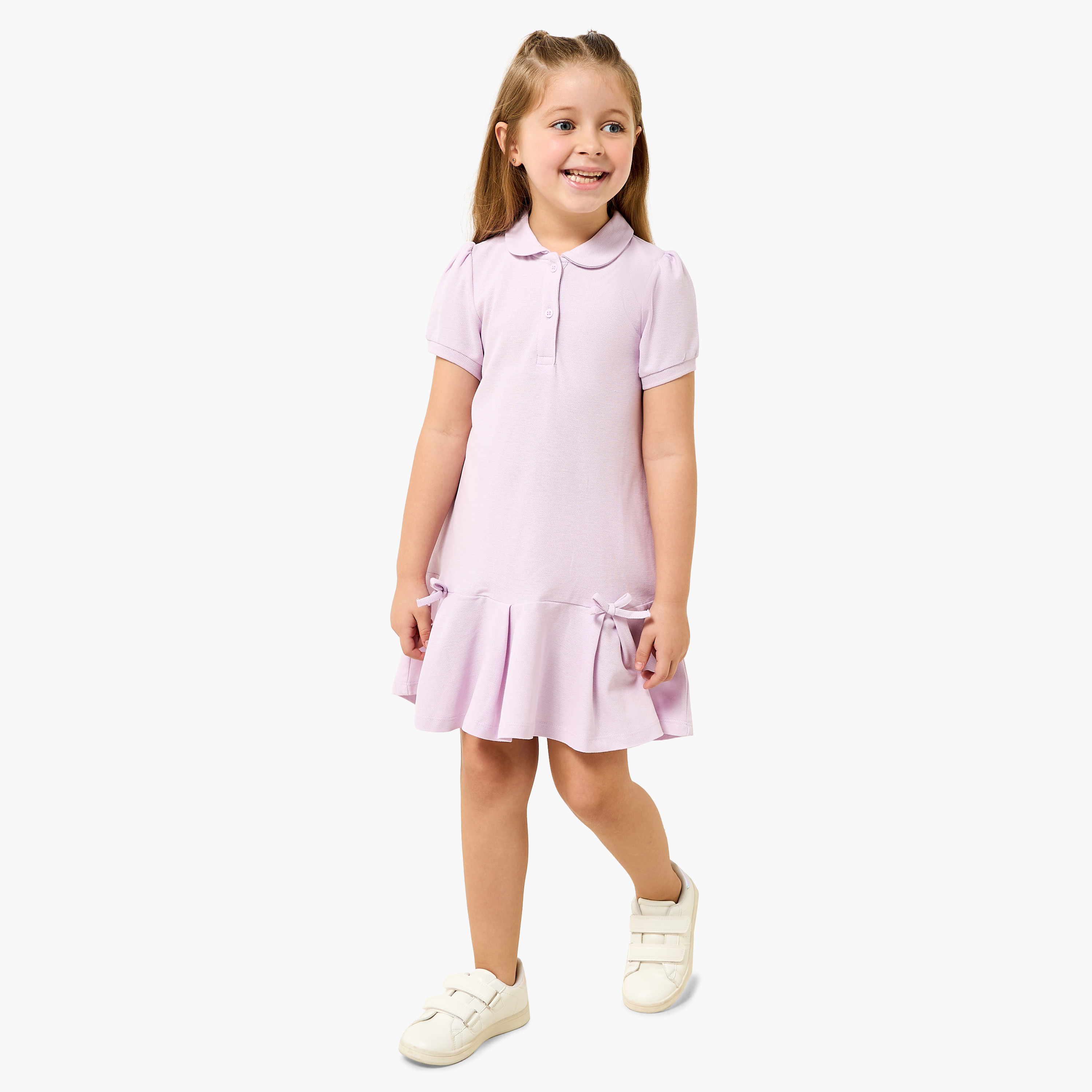فستان بولو بزينة فيونكة وأكمام قصيرة وياقة بيتر بان من إليجو-girls-clothing-dressesandjumpsuits-image-4
