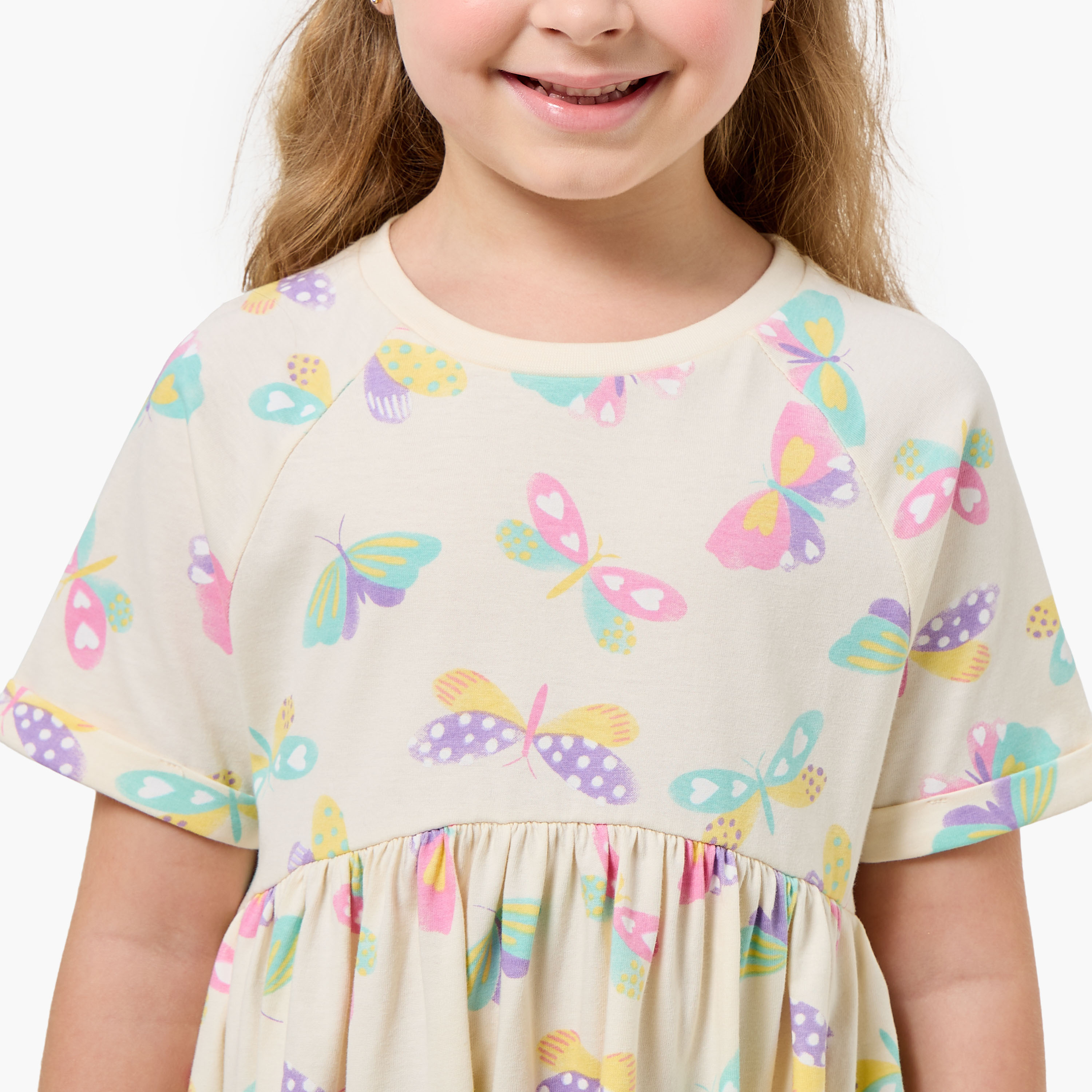 Juniors Round Neck Short Sleeves Knee Length A-line Dress with Butterfly Print-girls-clothing-dressesandjumpsuits-image-4