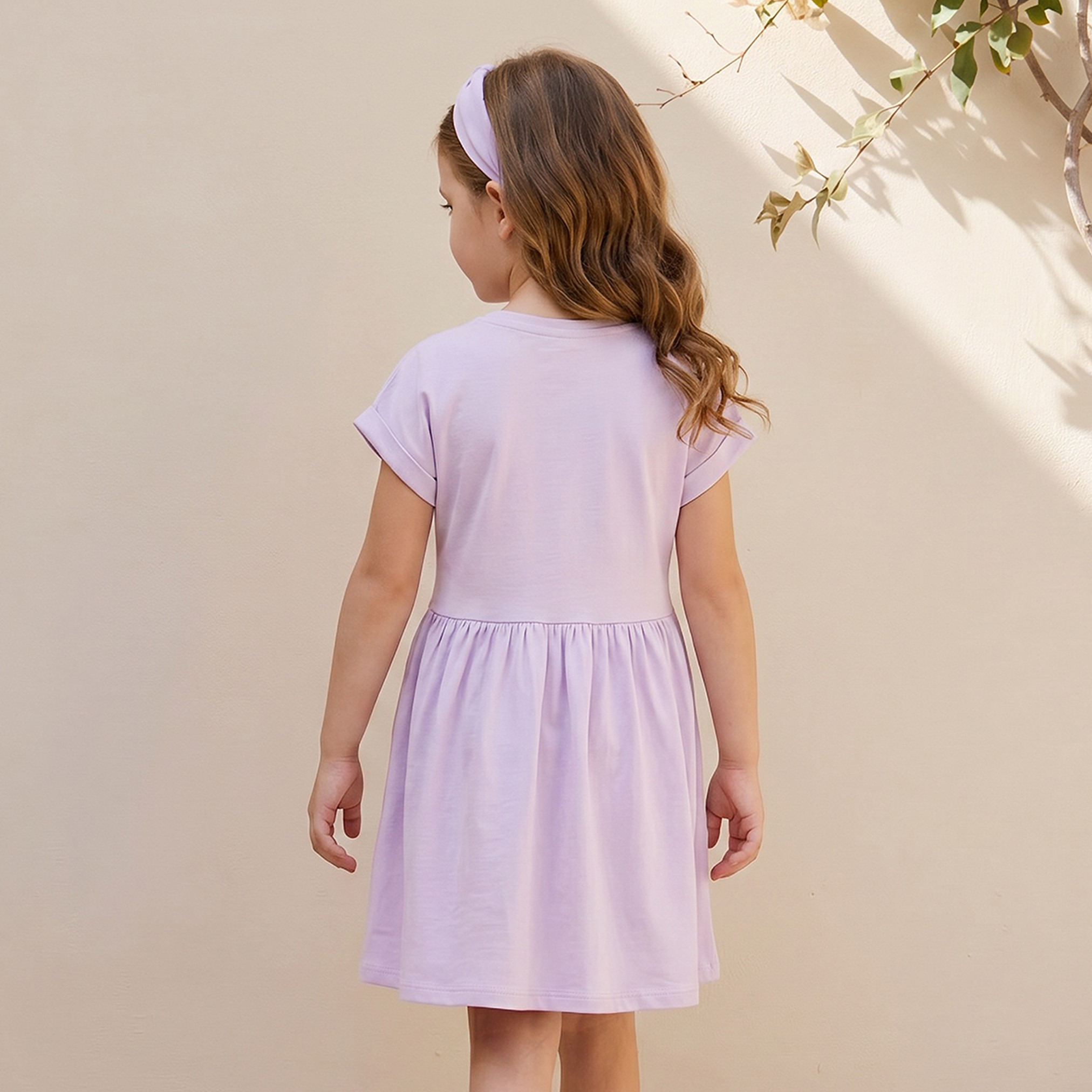 Juniors Round Neck Short Sleeves Knee Length A-line Dress with Bow Print-girls-clothing-dressesandjumpsuits-image-3