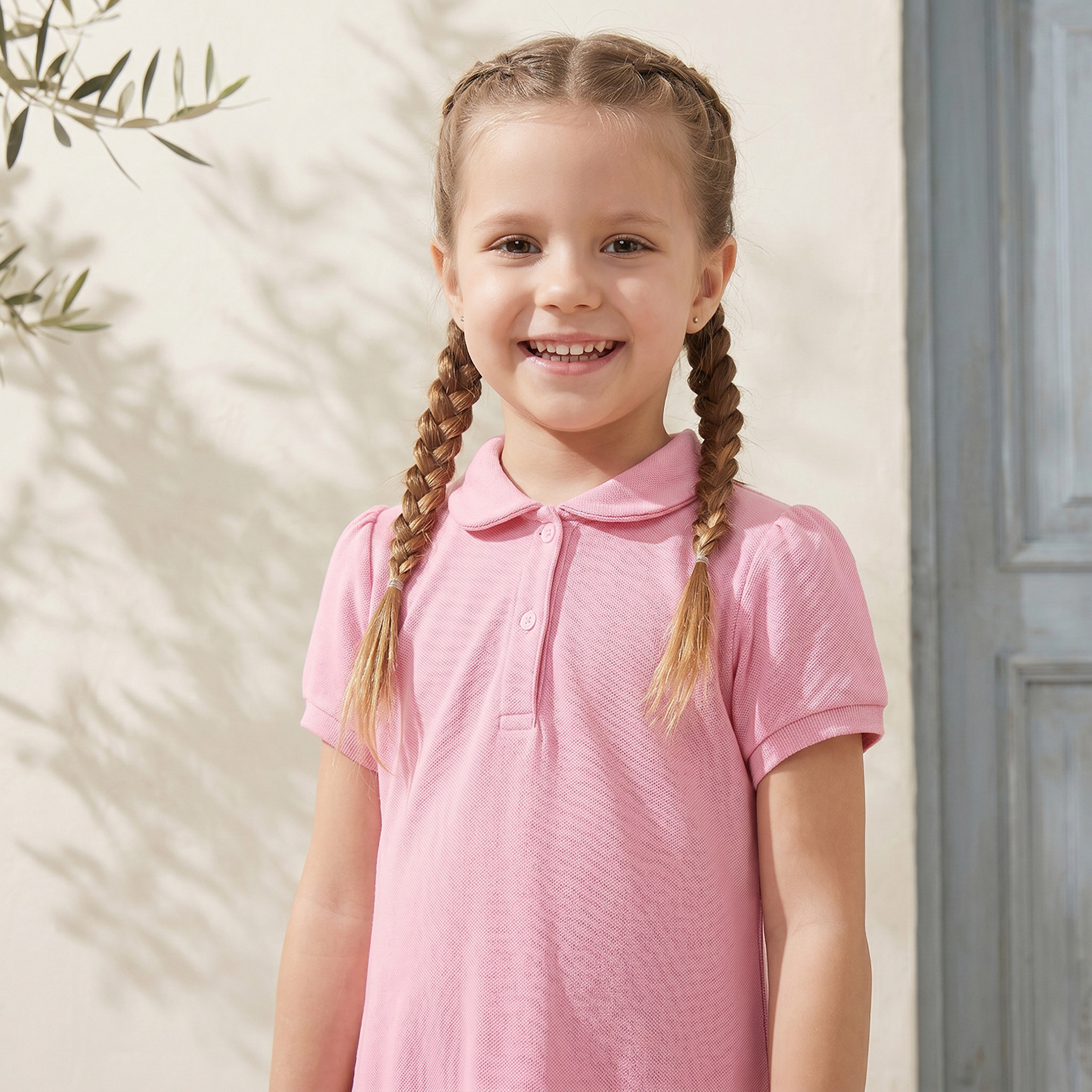 Juniors Collared Short Sleeves Knee Length Polo Dress with Bow Accent-girls-clothing-dressesandjumpsuits-image-5