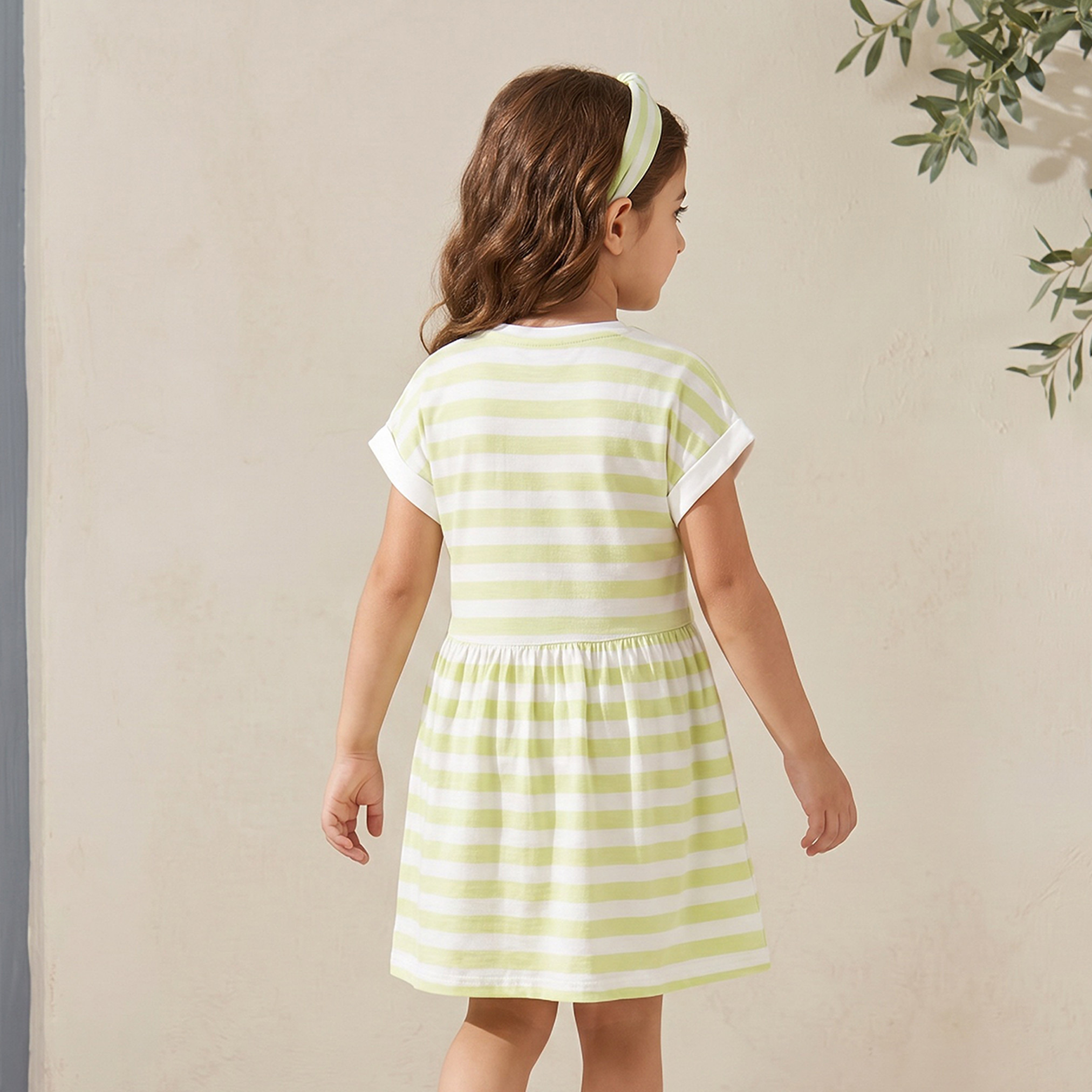 Juniors Crew Neck Short Sleeves Knee Length A-line Dress with Stripes-girls-clothing-dressesandjumpsuits-image-3