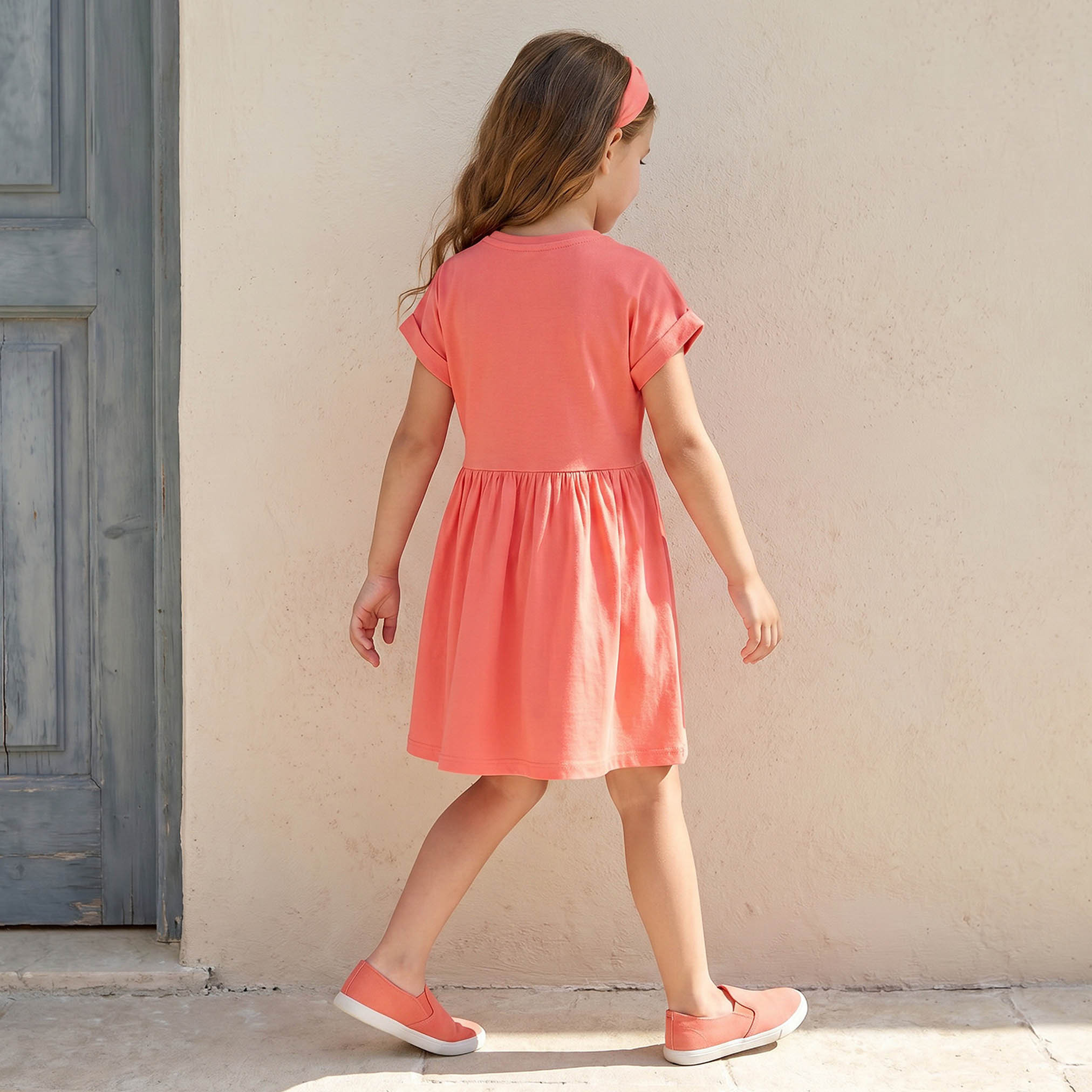 Juniors Round Neck Short Sleeves Knee Length A-line Dress with Bow Print-girls-clothing-dressesandjumpsuits-image-3