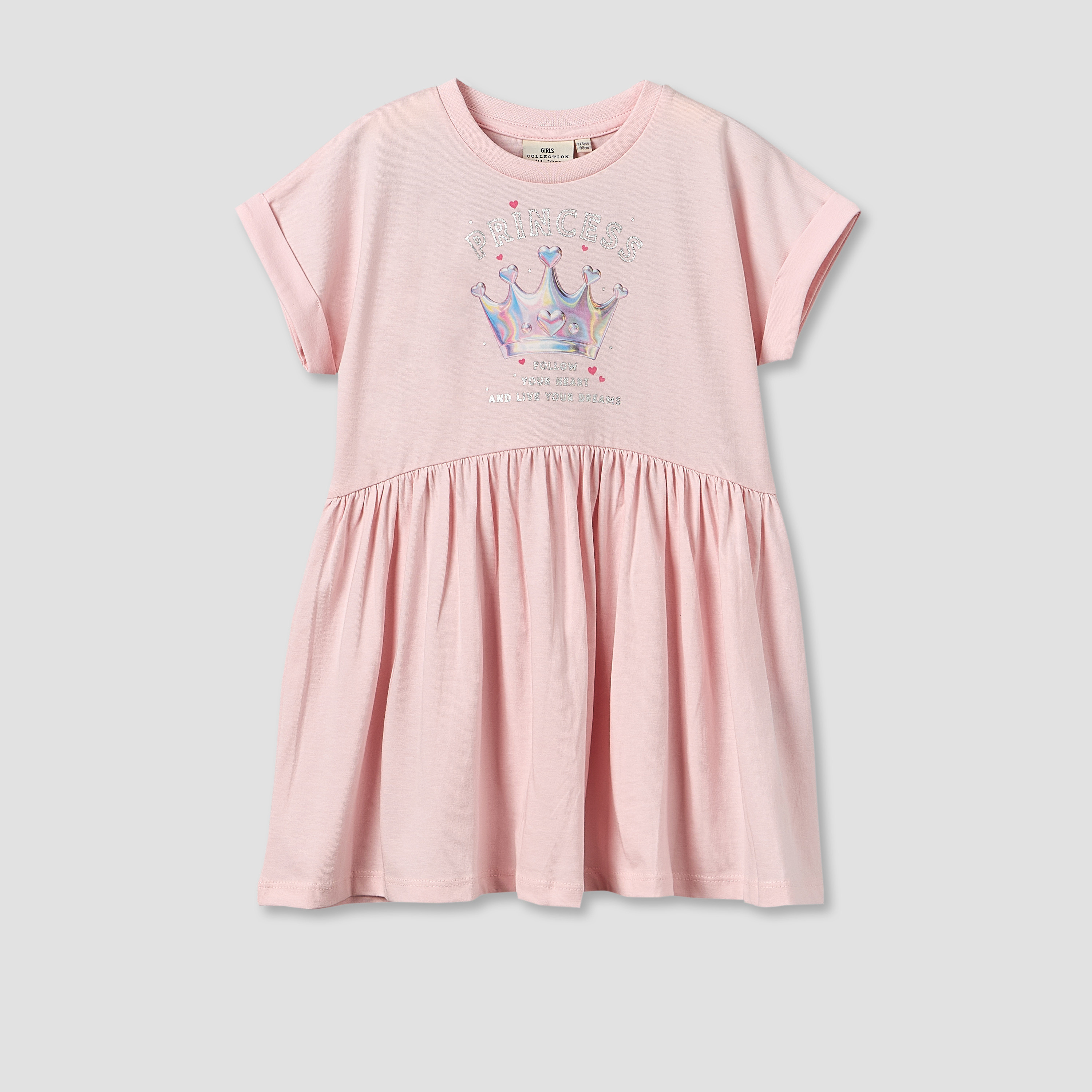 Juniors Round Neck Short Sleeves Knee Length A-Line Dress with Graphic Print-girls-clothing-dressesandjumpsuits-image-2