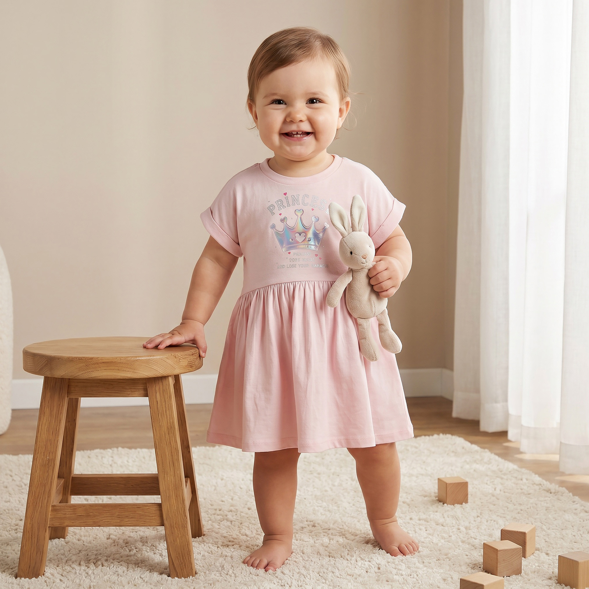 Juniors Round Neck Short Sleeves Knee Length A-Line Dress with Graphic Print-girls-clothing-dressesandjumpsuits-image-1