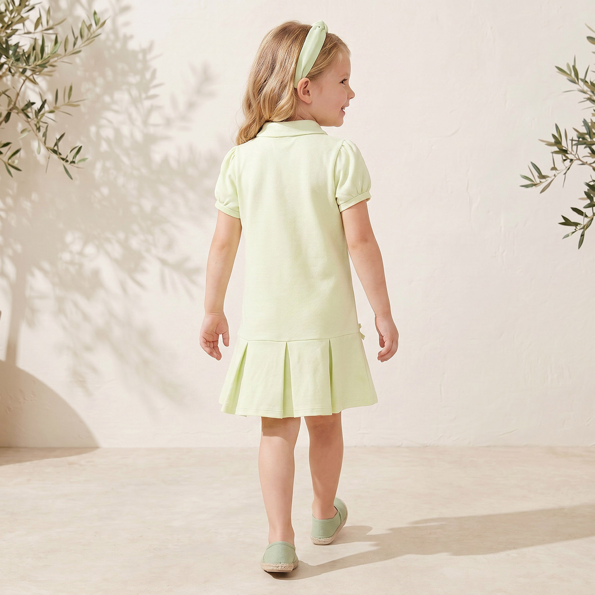 Juniors Collared Short Sleeves Knee Length Polo Dress with Bow Detail-girls-clothing-dressesandjumpsuits-image-2