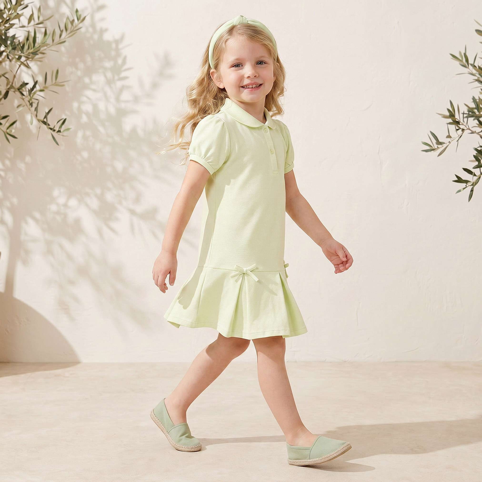 Juniors Collared Short Sleeves Knee Length Polo Dress with Bow Detail-girls-clothing-dressesandjumpsuits-image-4