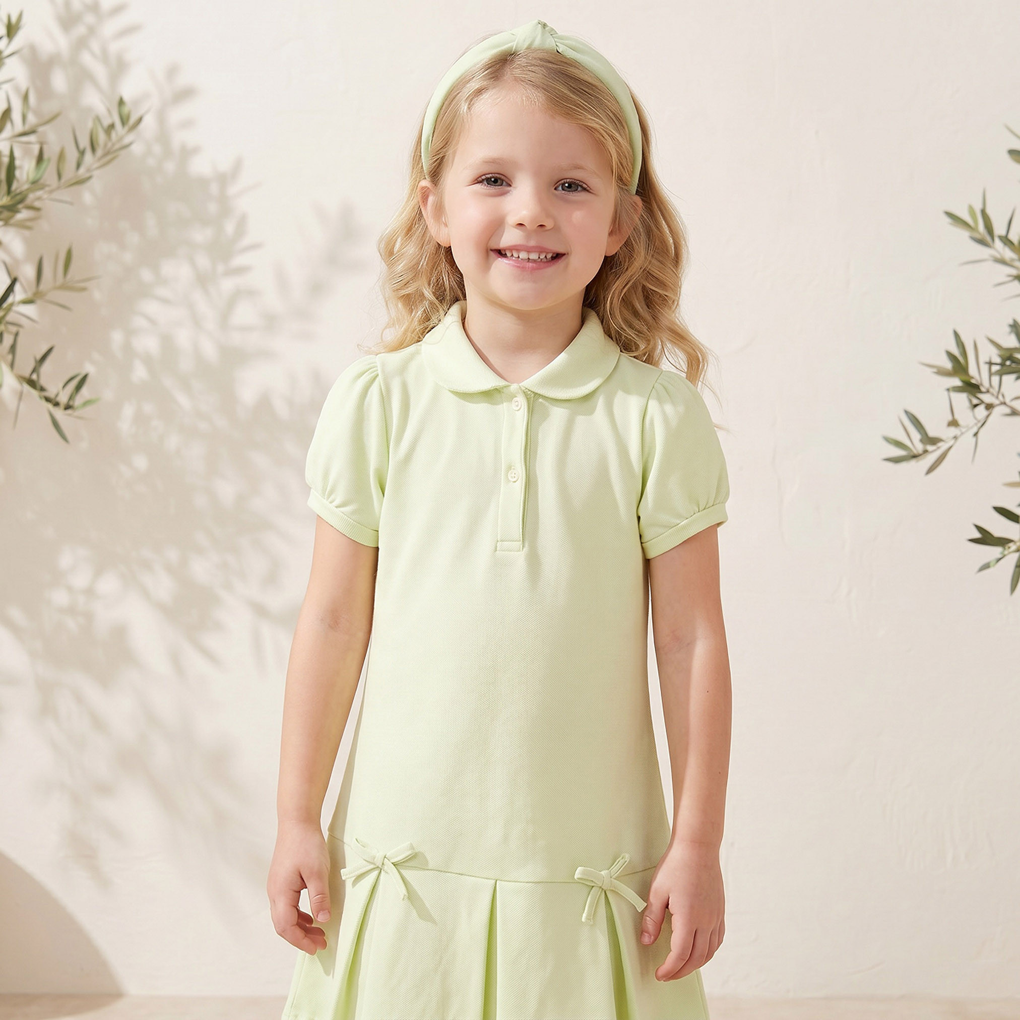 Juniors Collared Short Sleeves Knee Length Polo Dress with Bow Detail-girls-clothing-dressesandjumpsuits-image-5