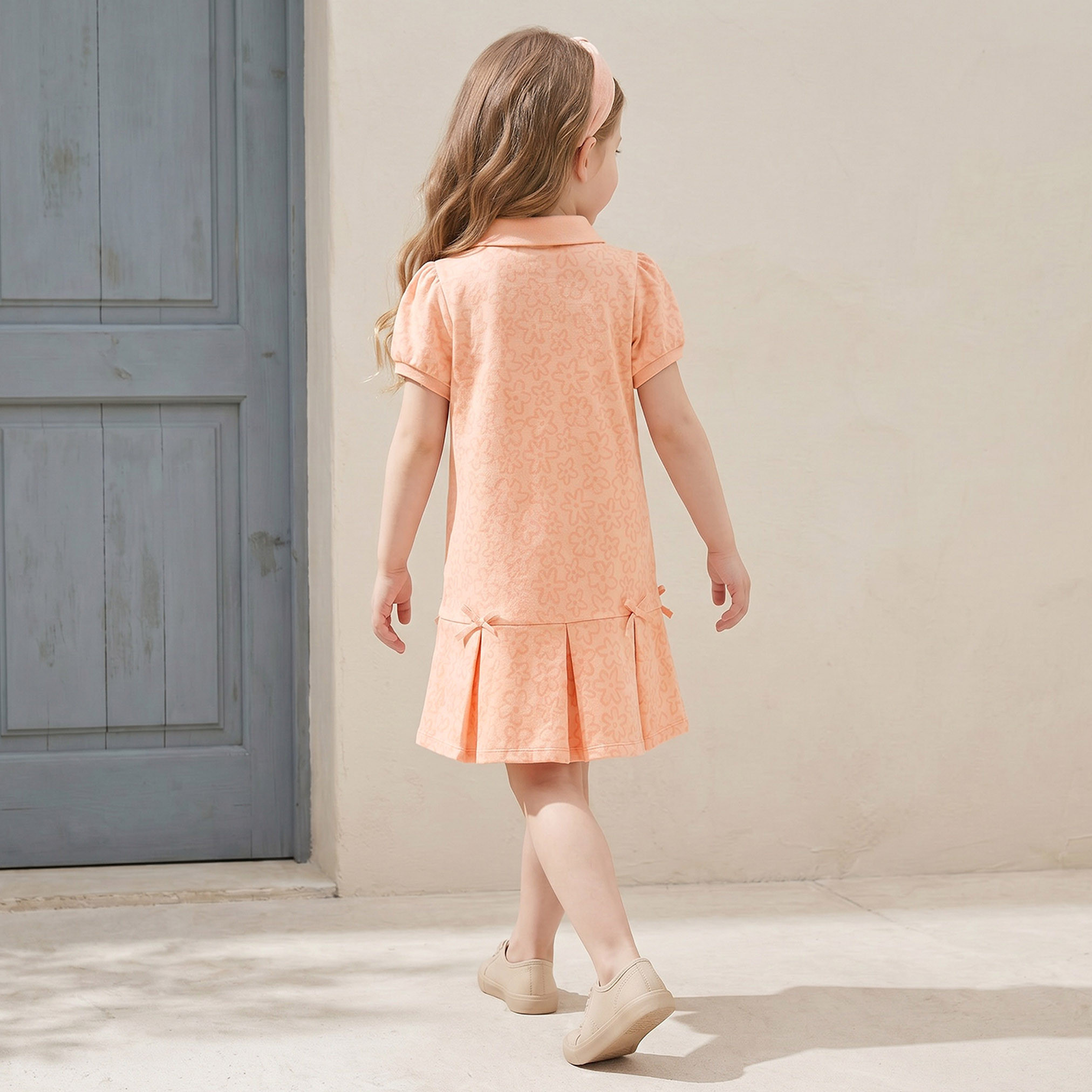 Juniors Collared Short Sleeves Knee Length Polo Dress with Floral Print-girls-clothing-dressesandjumpsuits-image-2