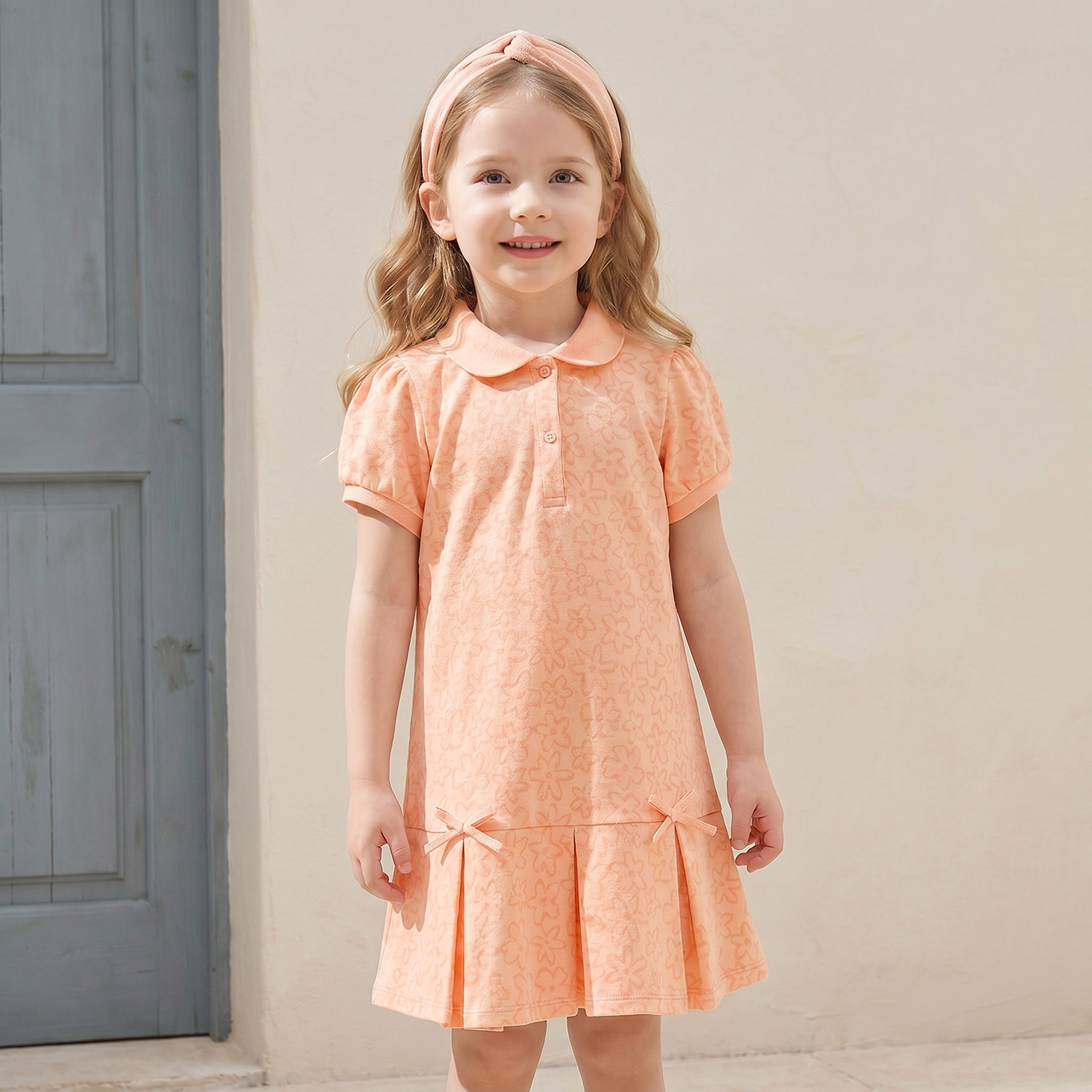 Juniors Collared Short Sleeves Knee Length Polo Dress with Floral Print-girls-clothing-dressesandjumpsuits-image-5