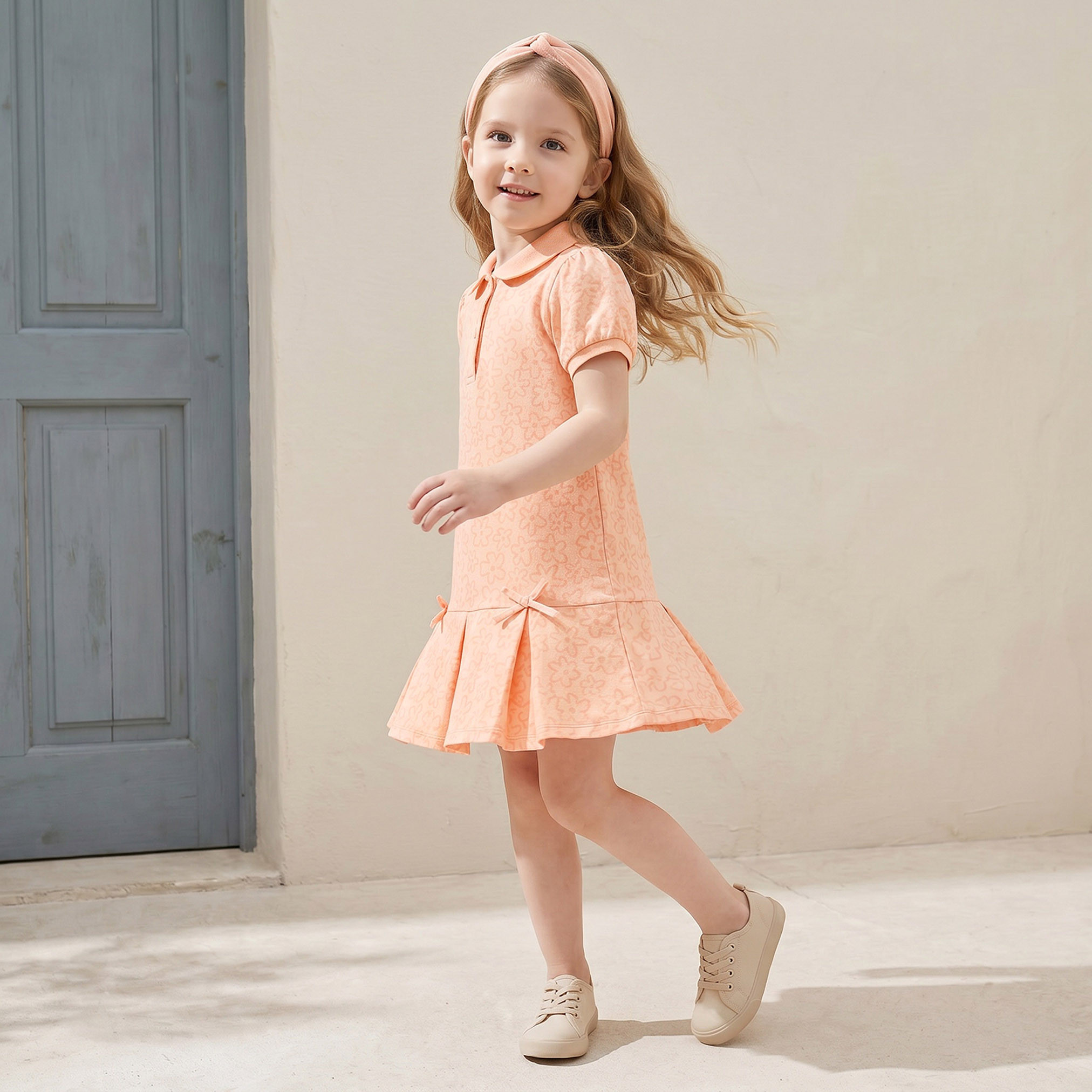 Juniors Collared Short Sleeves Knee Length Polo Dress with Floral Print-girls-clothing-dressesandjumpsuits-image-6