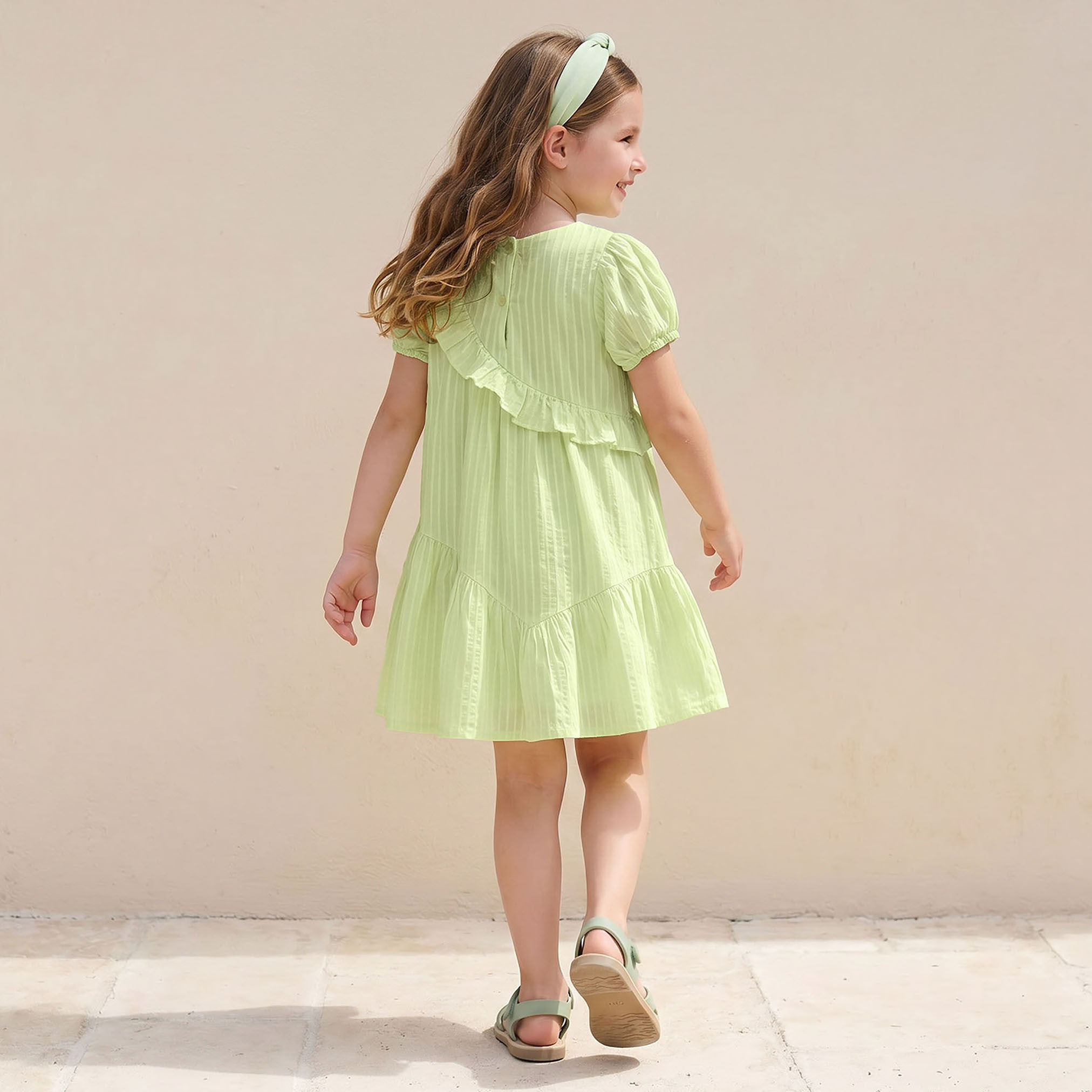 Juniors Round Neck Short Sleeves Knee Length Dress with Ruffles-girls-clothing-dressesandjumpsuits-image-3