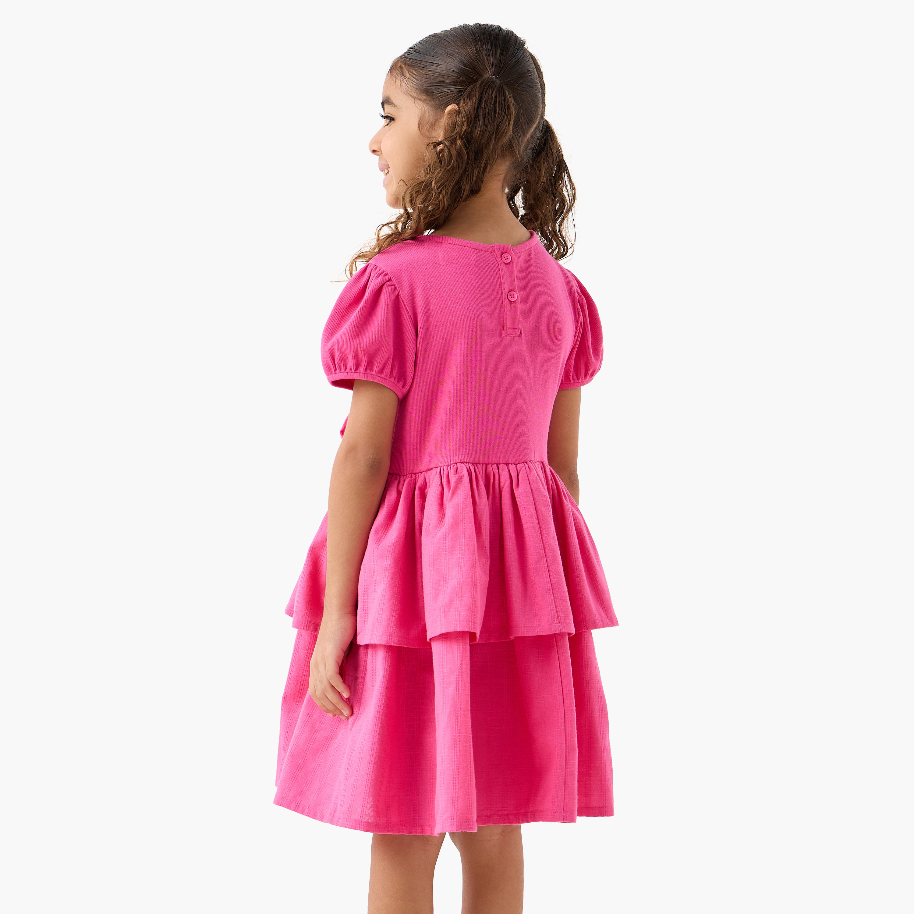Juniors Round Neck Short Sleeve Dress with Bow Accent-girls-clothing-dressesandjumpsuits-image-3