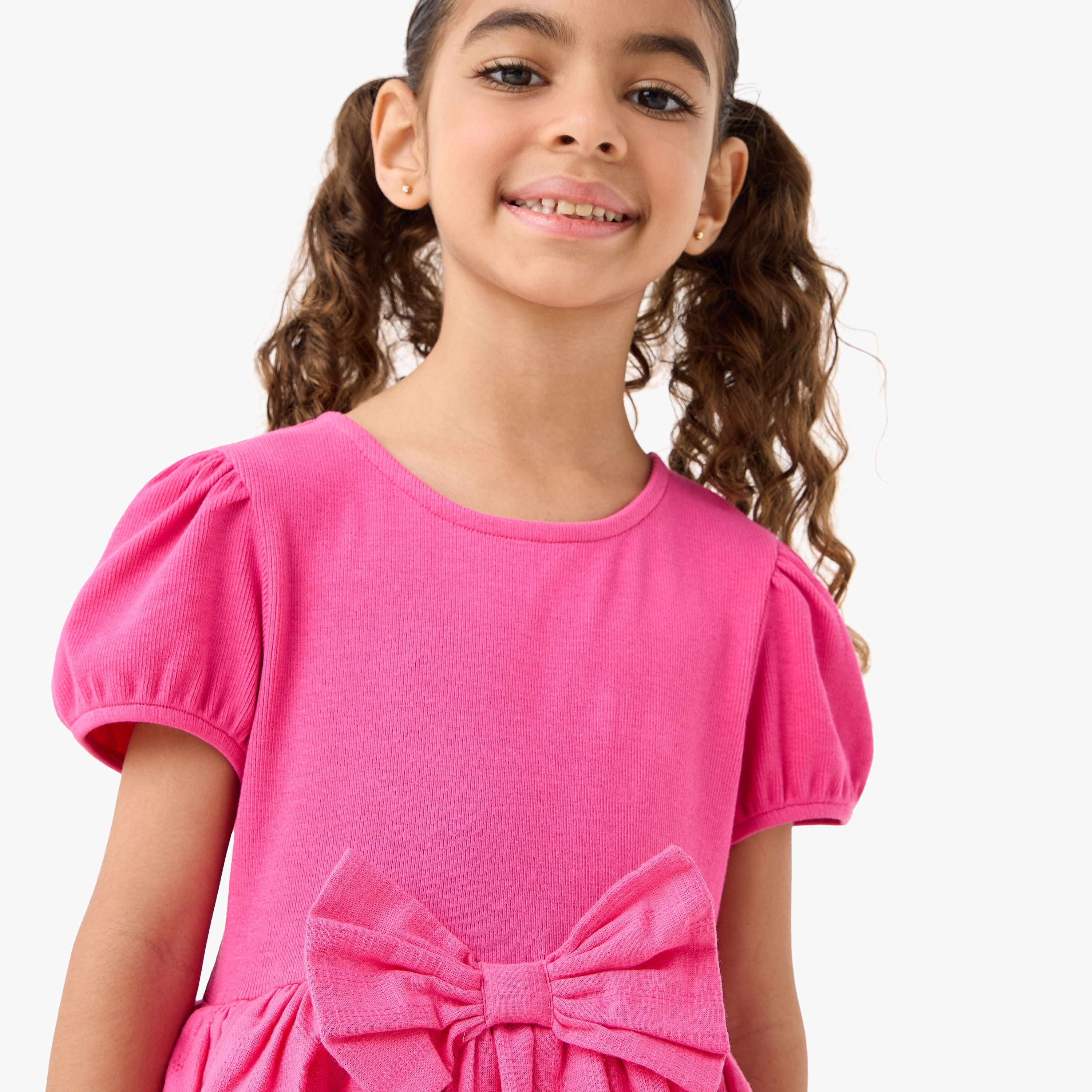 Juniors Round Neck Short Sleeve Dress with Bow Accent-girls-clothing-dressesandjumpsuits-image-4