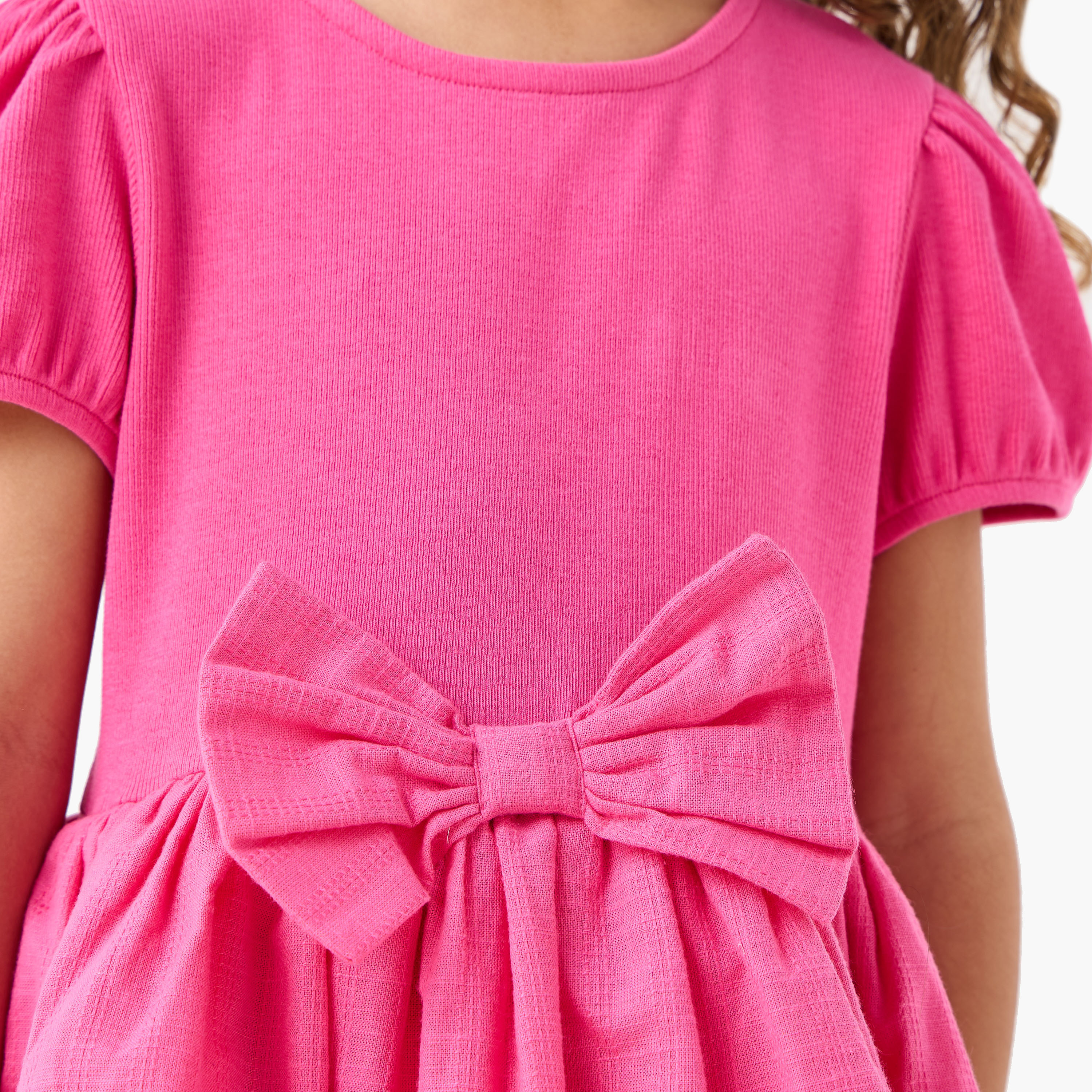 Juniors Round Neck Short Sleeve Dress with Bow Accent-girls-clothing-dressesandjumpsuits-image-5