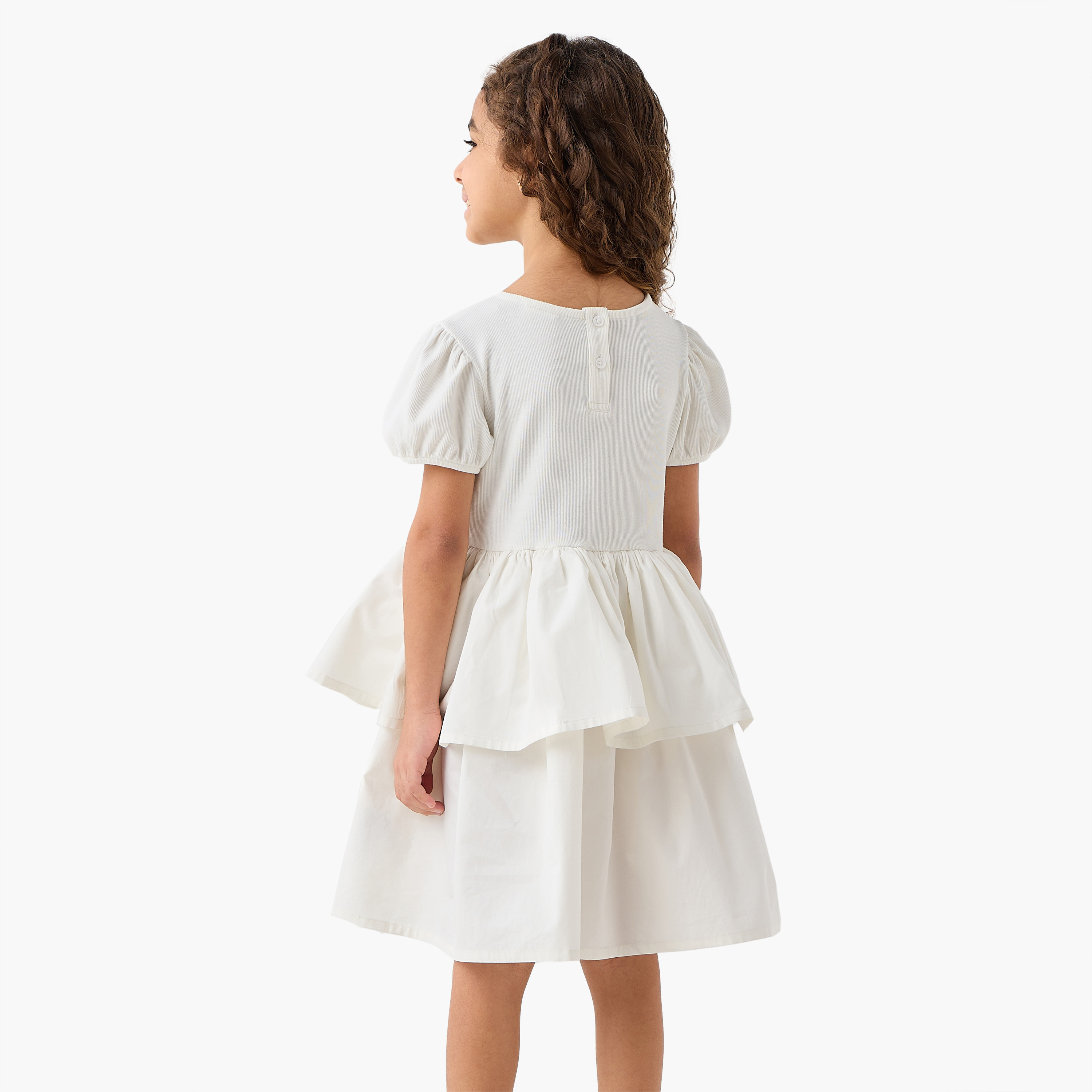 Juniors Round Neck Short Sleeve Dress with Bow Accent-girls-clothing-dressesandjumpsuits-image-3