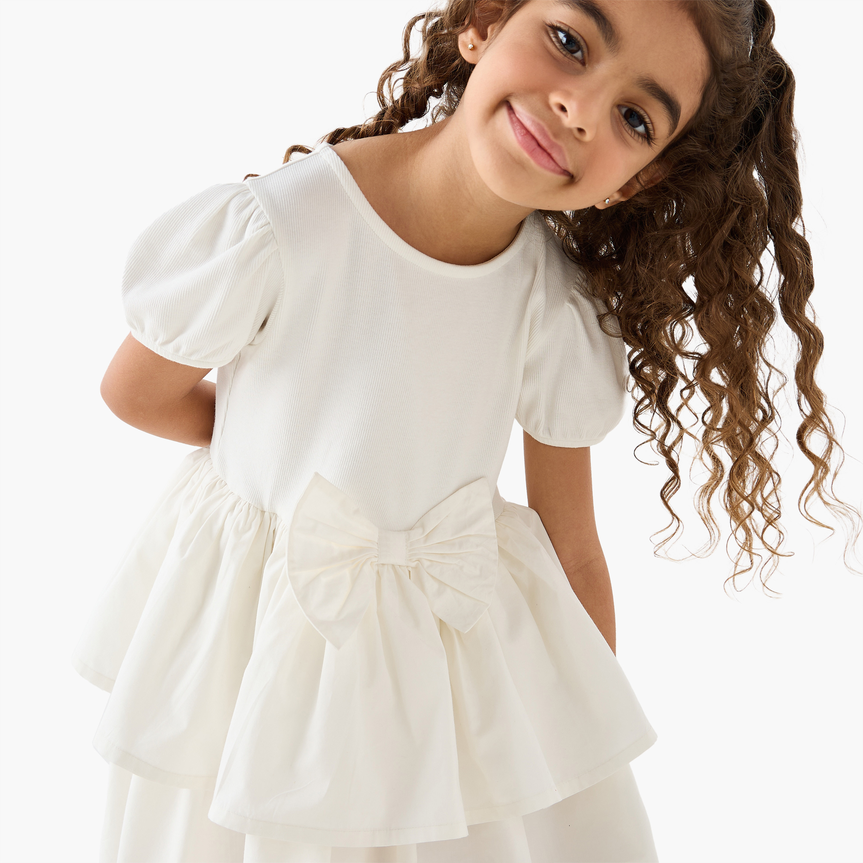 Juniors Round Neck Short Sleeve Dress with Bow Accent-girls-clothing-dressesandjumpsuits-image-4