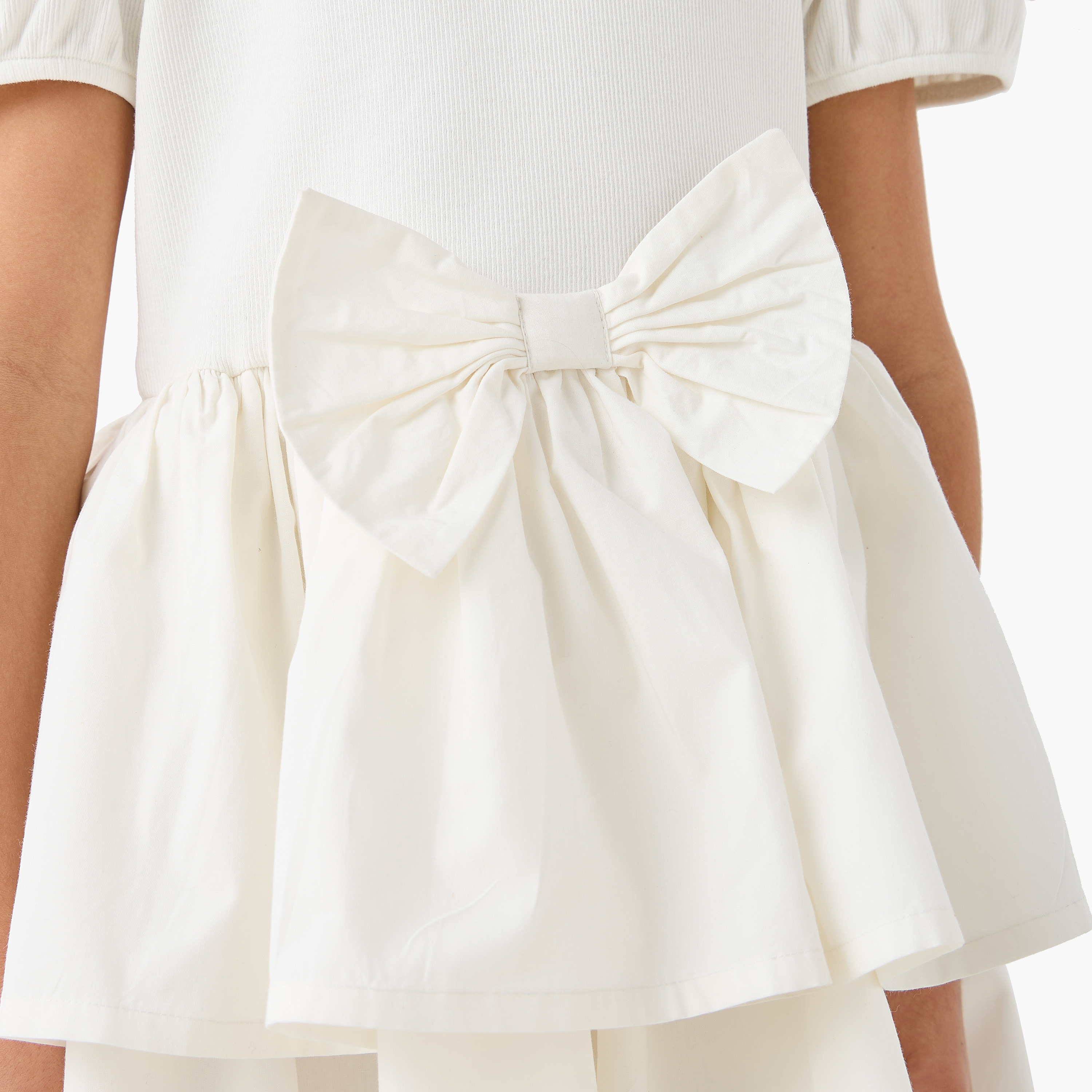 Juniors Round Neck Short Sleeve Dress with Bow Accent-girls-clothing-dressesandjumpsuits-image-5