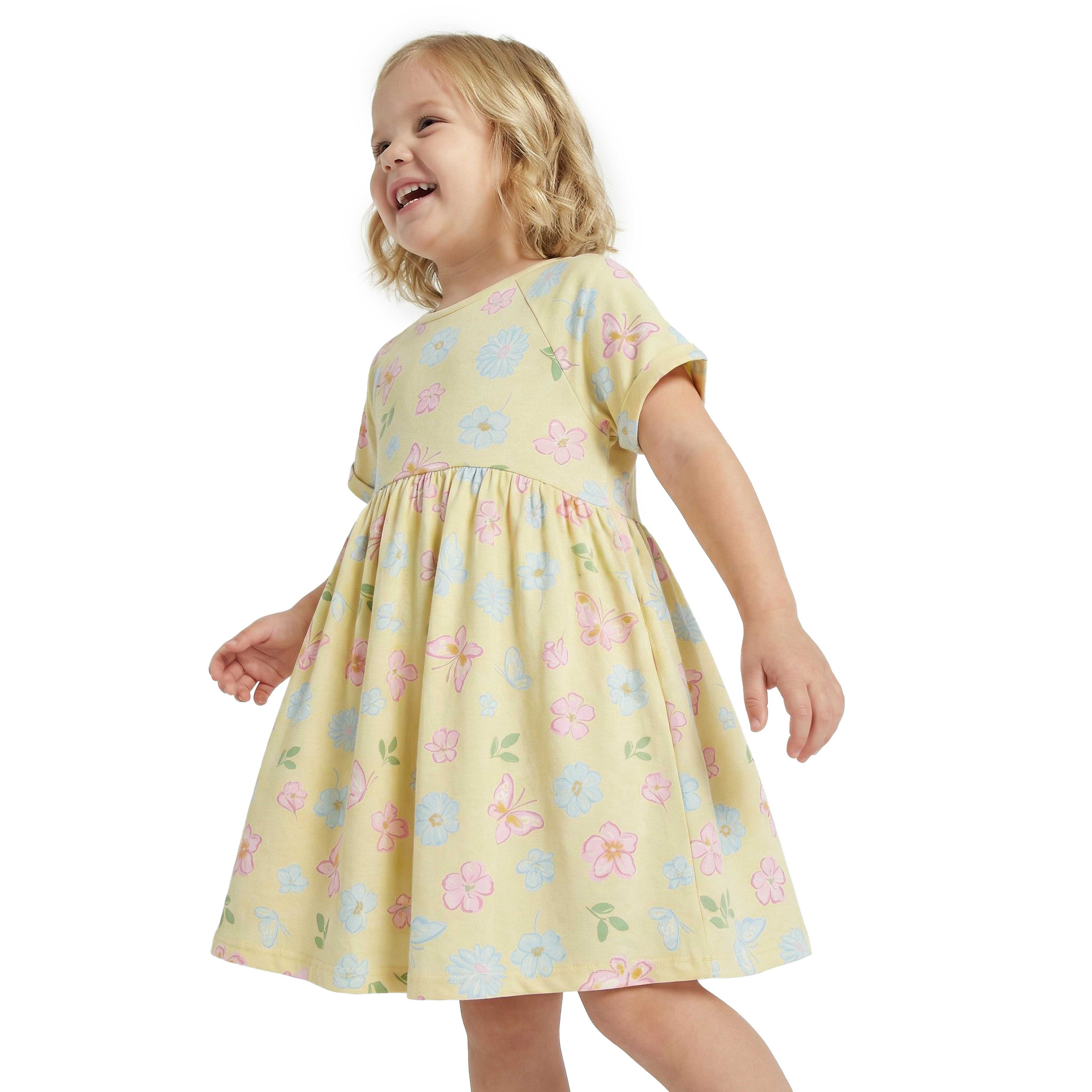 Juniors Round Neck Short Sleeves A-line Dress with Floral Print-girls-clothing-dressesandjumpsuits-image-1