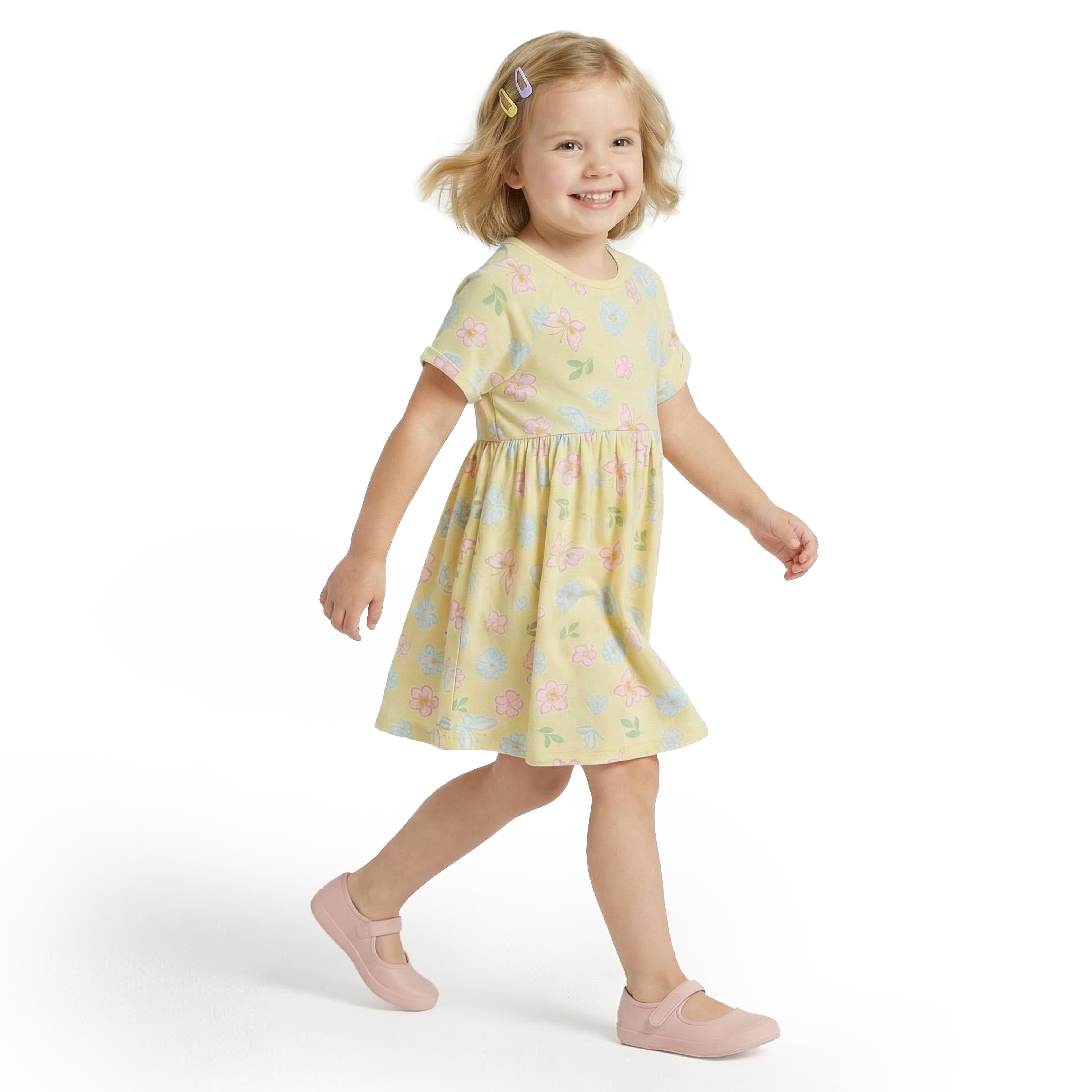 Juniors Round Neck Short Sleeves A-line Dress with Floral Print-girls-clothing-dressesandjumpsuits-image-2
