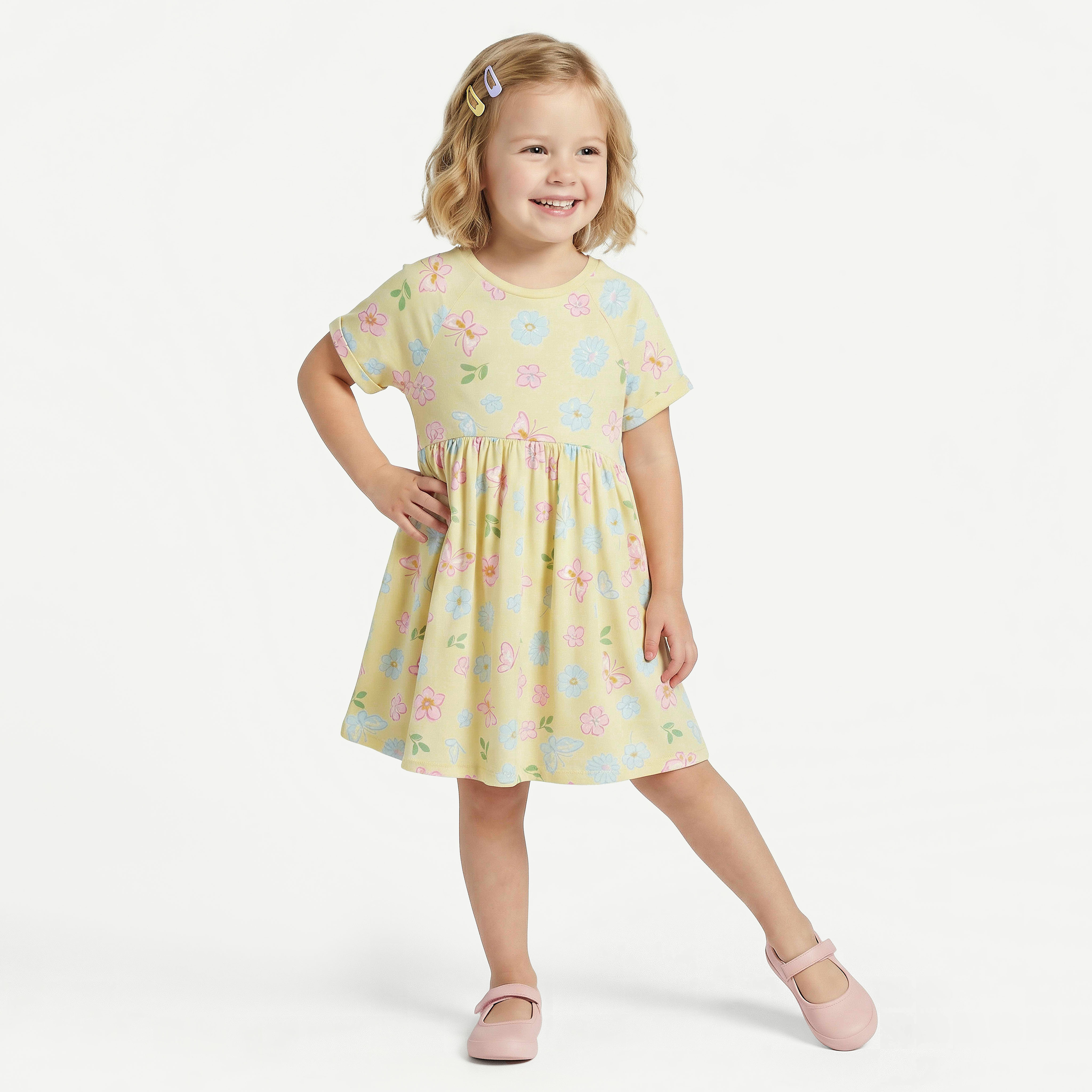 Juniors Round Neck Short Sleeves A-line Dress with Floral Print-girls-clothing-dressesandjumpsuits-image-5