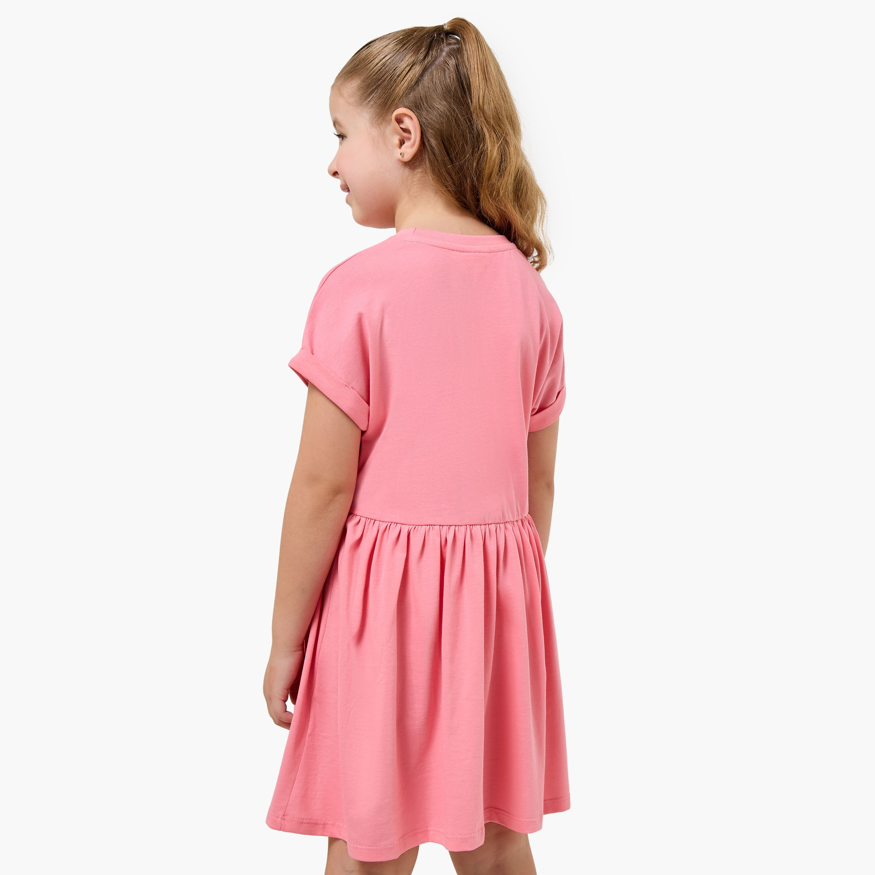 Juniors Round Neck Short Sleeves Knee Length A-line Dress with Strawberry Print-girls-clothing-dressesandjumpsuits-image-3