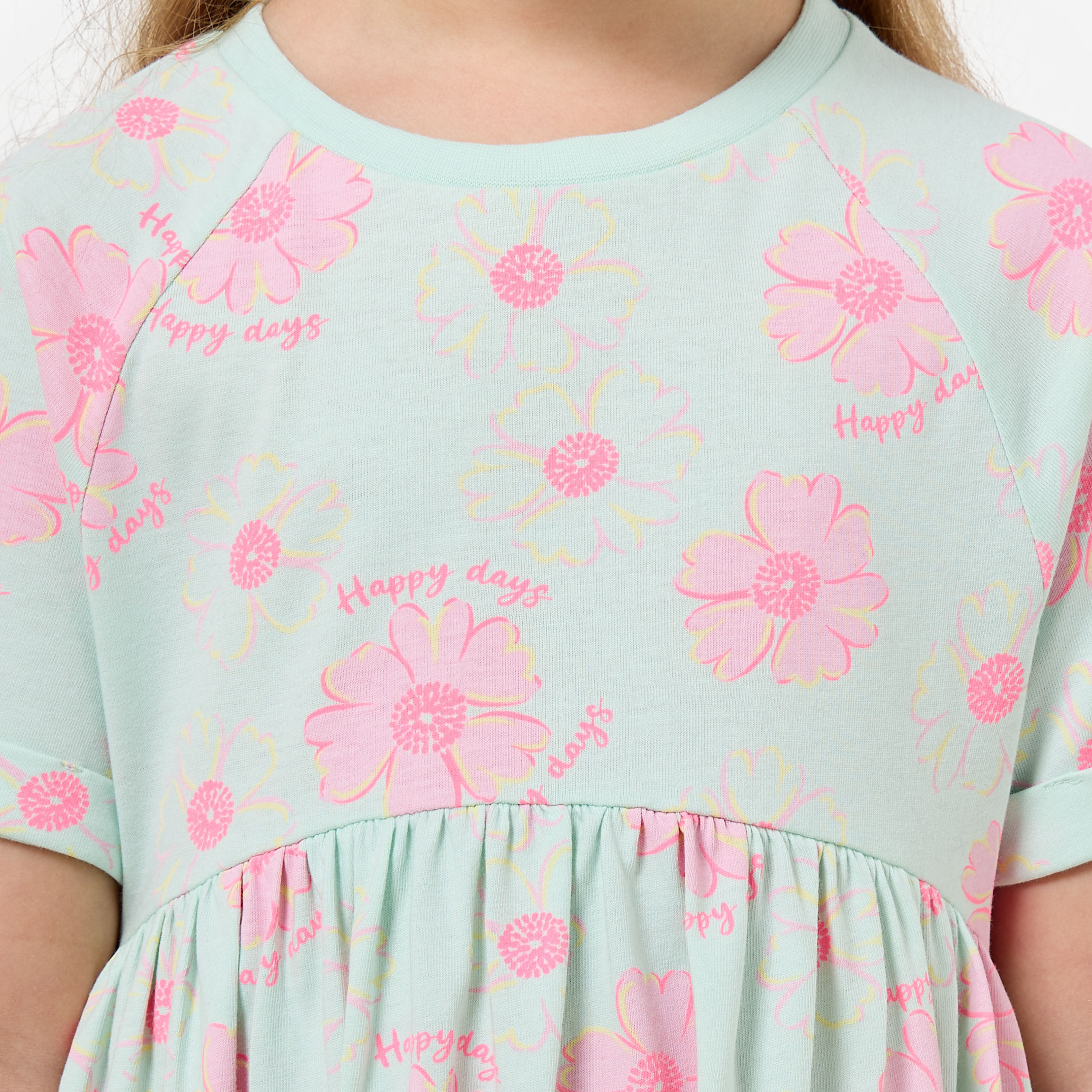 Juniors Round Neck Short Sleeves Knee Length A-line Dress with Floral Print-girls-clothing-dressesandjumpsuits-image-4