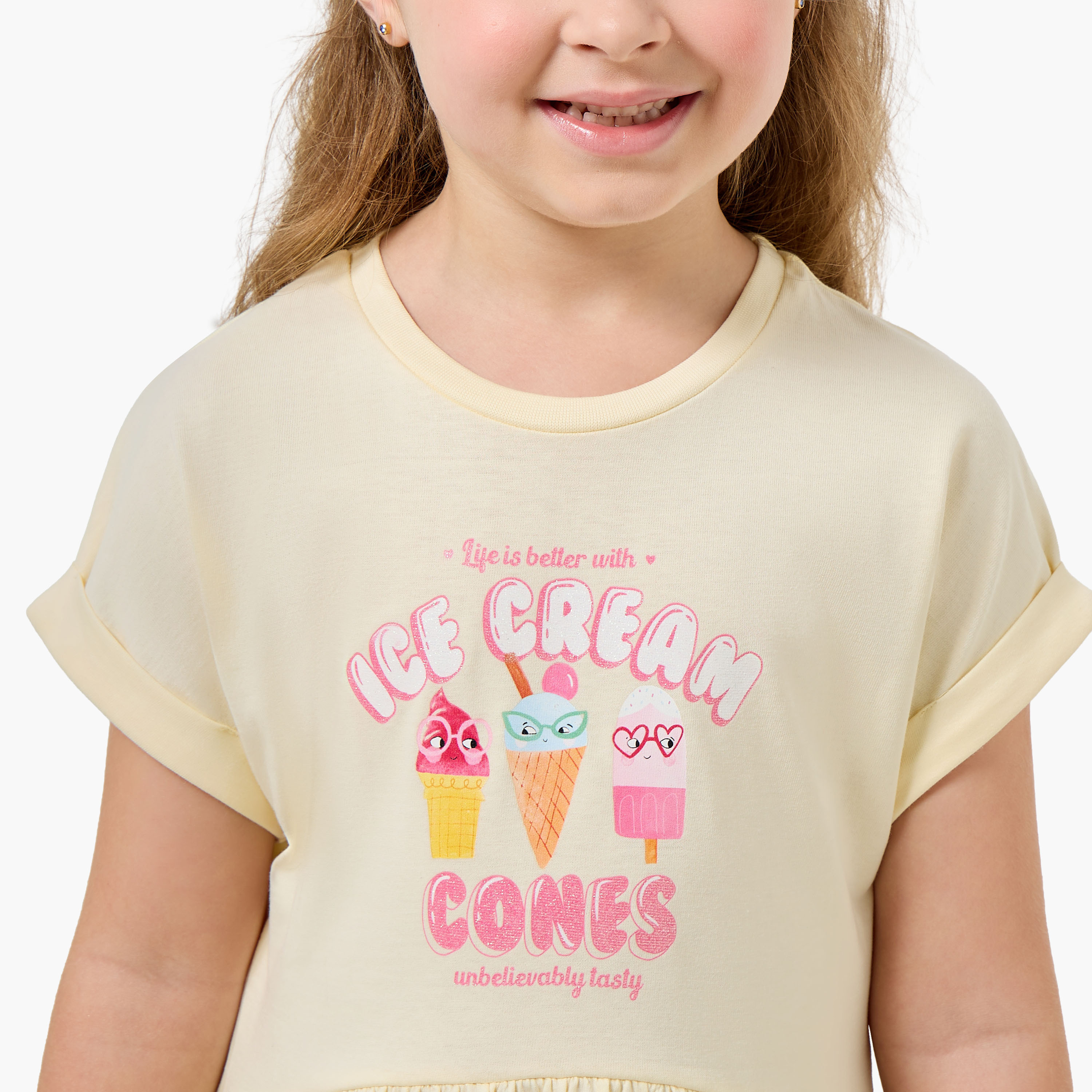 Juniors Round Neck Short Sleeves Knee Length A-line Dress with Ice Cream Print-girls-clothing-dressesandjumpsuits-image-4