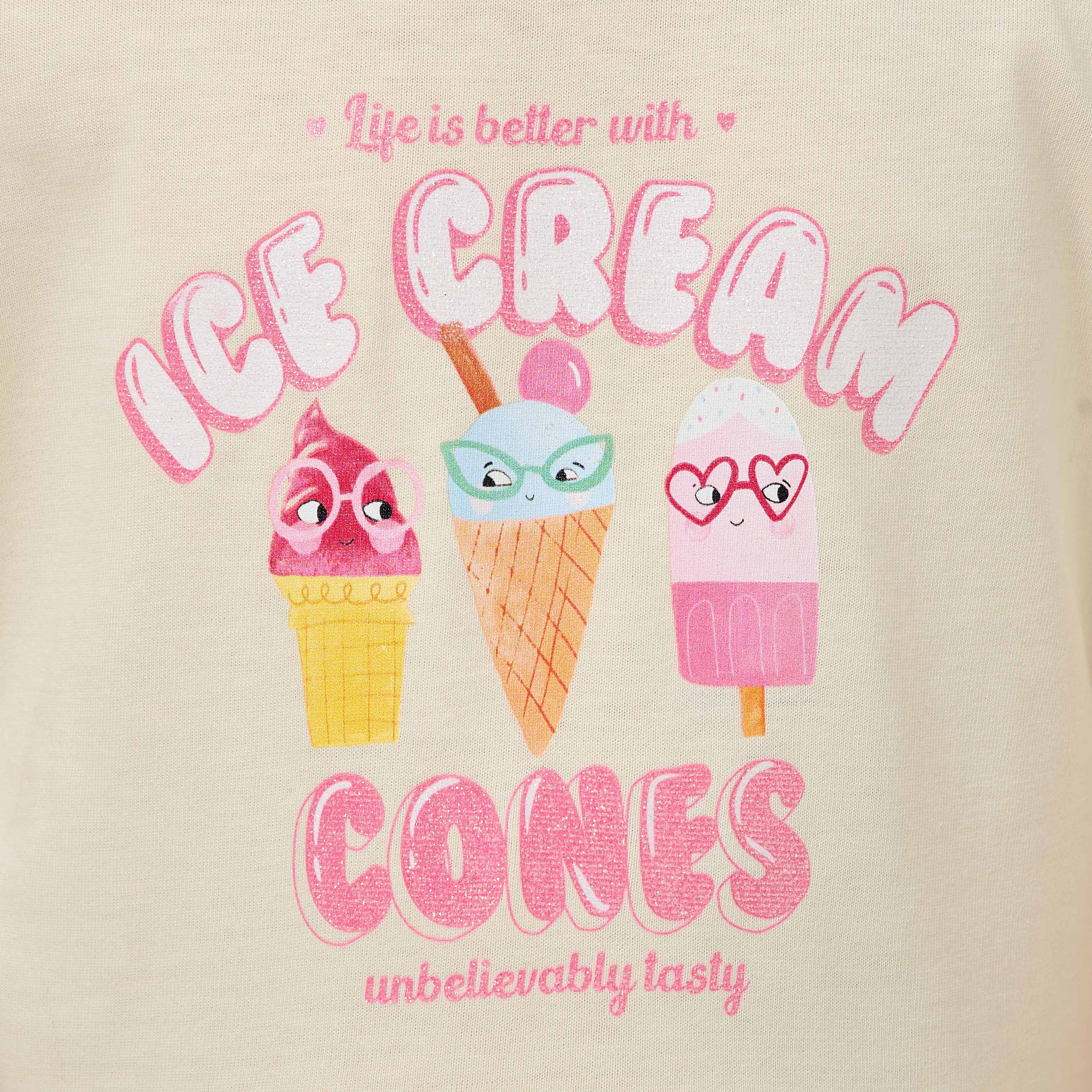 Juniors Round Neck Short Sleeves Knee Length A-line Dress with Ice Cream Print-girls-clothing-dressesandjumpsuits-image-5