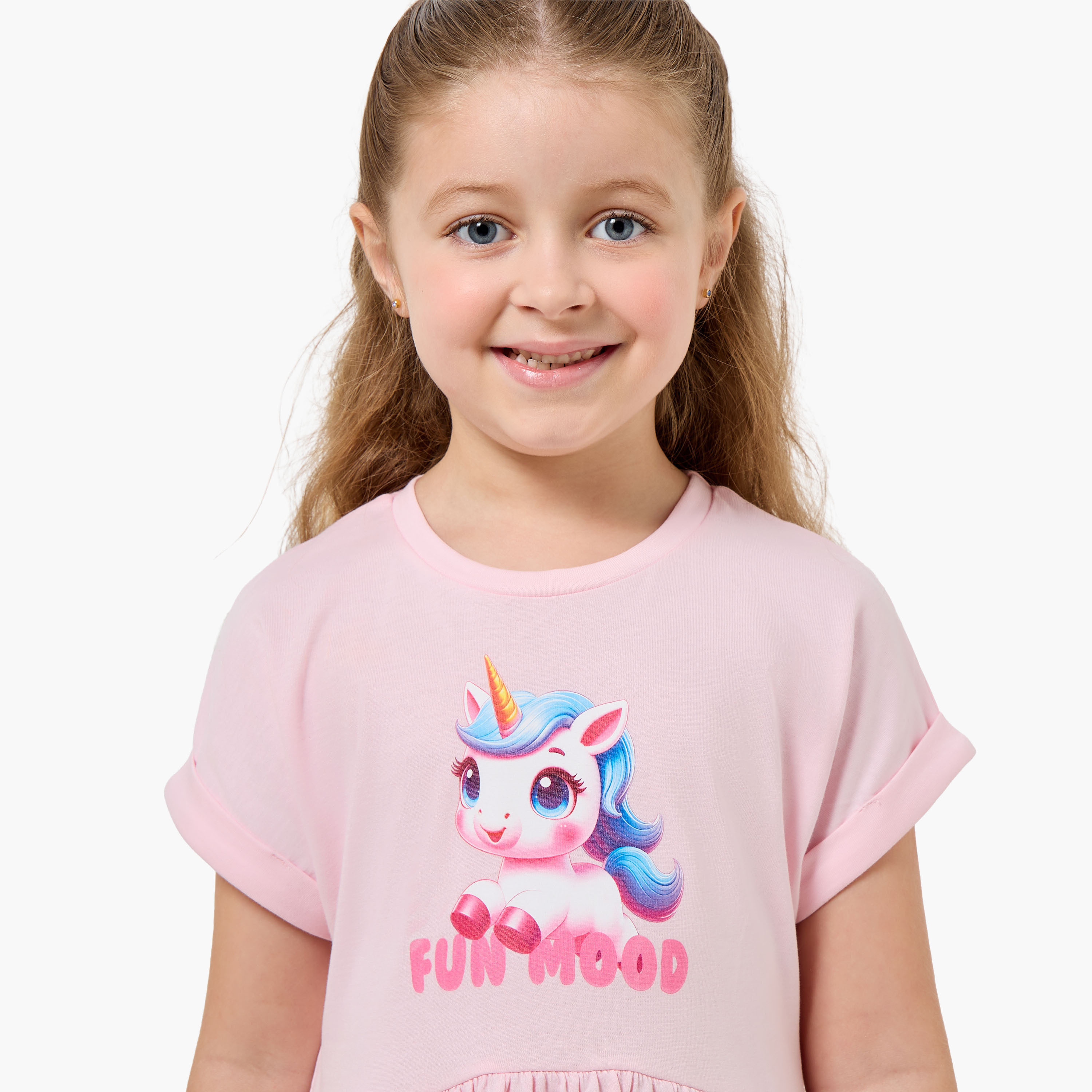 Juniors Round Neck Short Sleeves Knee Length A-line Dress with Unicorn Print-girls-clothing-dressesandjumpsuits-image-4