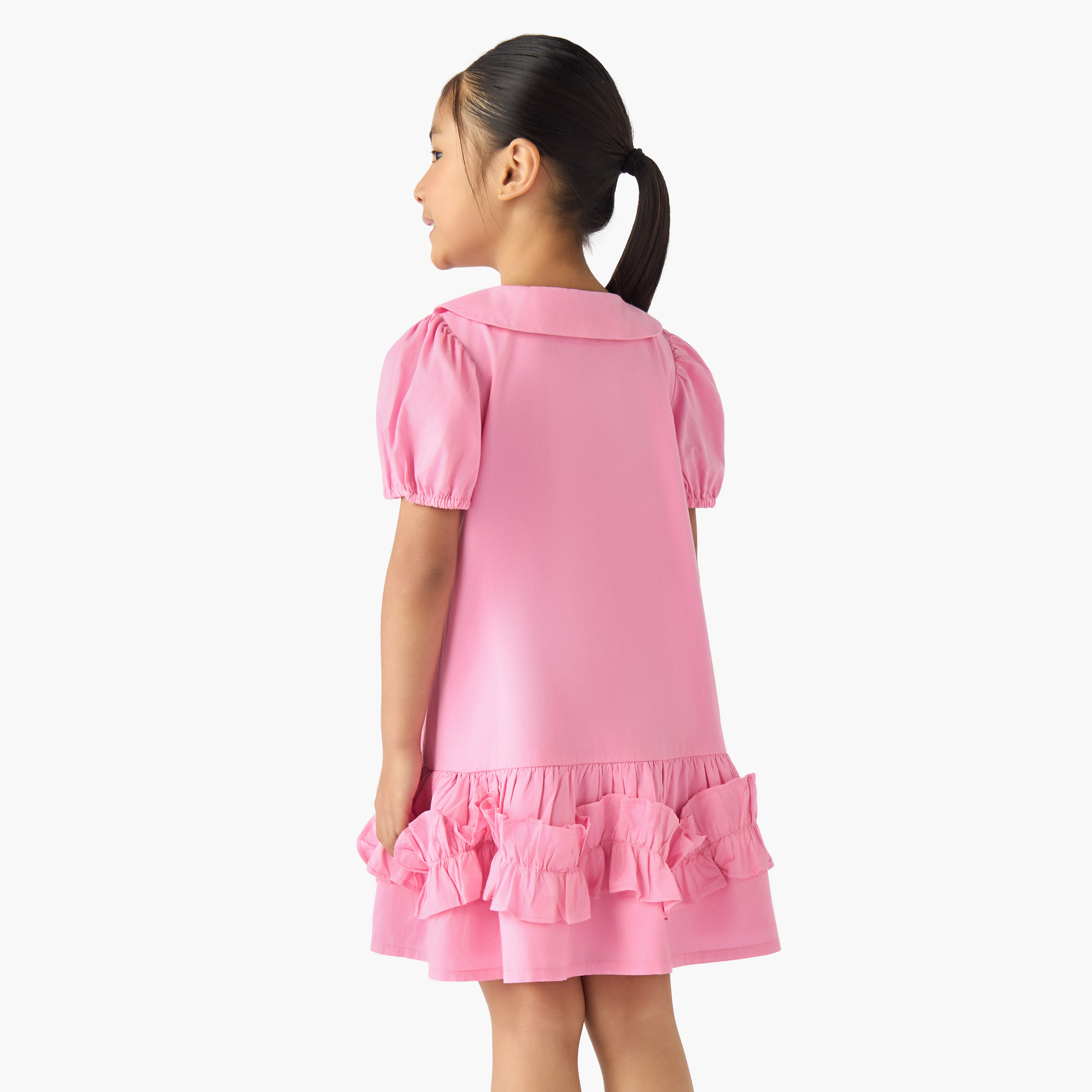 Juniors Peter Pan Collar Short Sleeves Drop Waist Dress with Ruffle Design-girls-clothing-dressesandjumpsuits-image-3