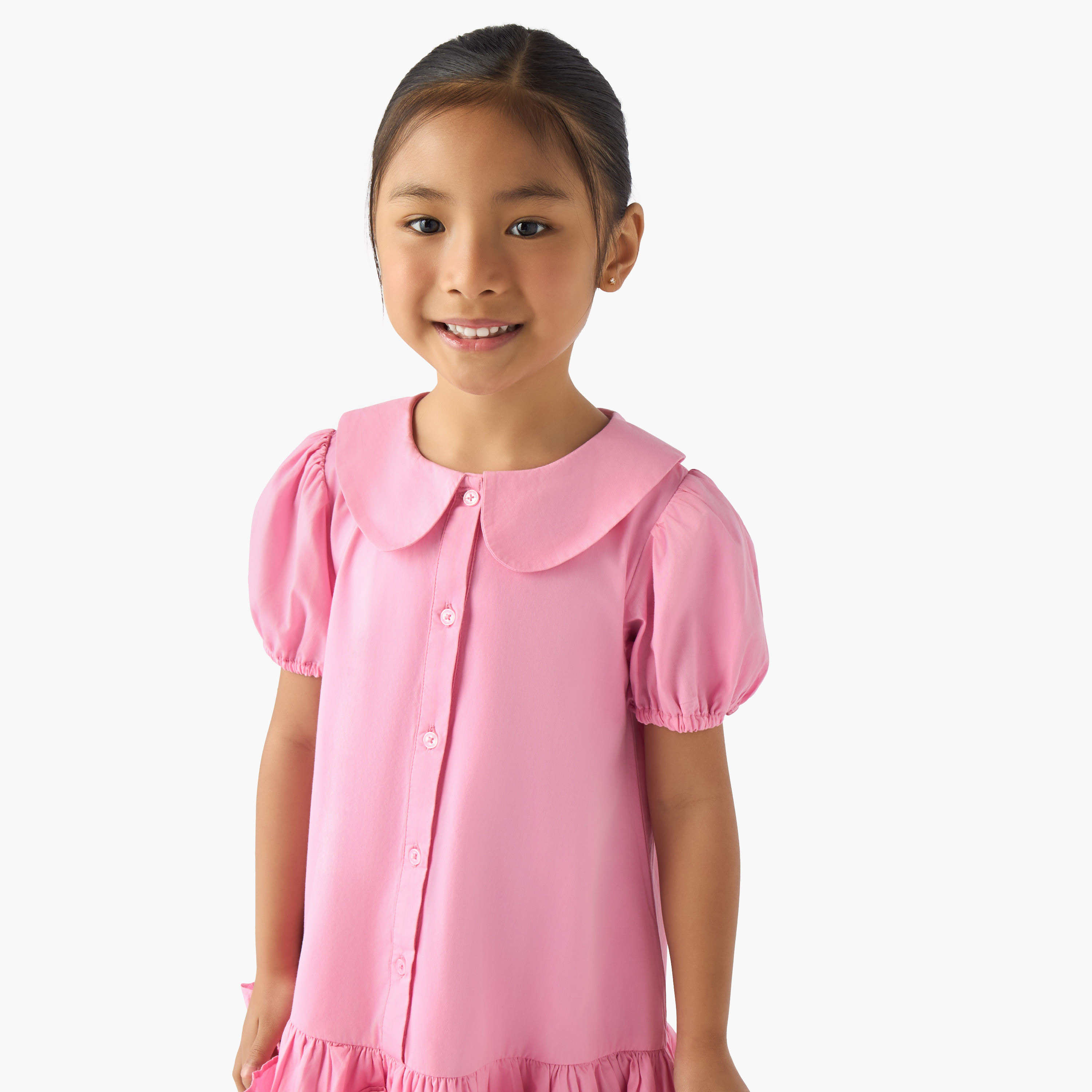 Juniors Peter Pan Collar Short Sleeves Drop Waist Dress with Ruffle Design-girls-clothing-dressesandjumpsuits-image-4