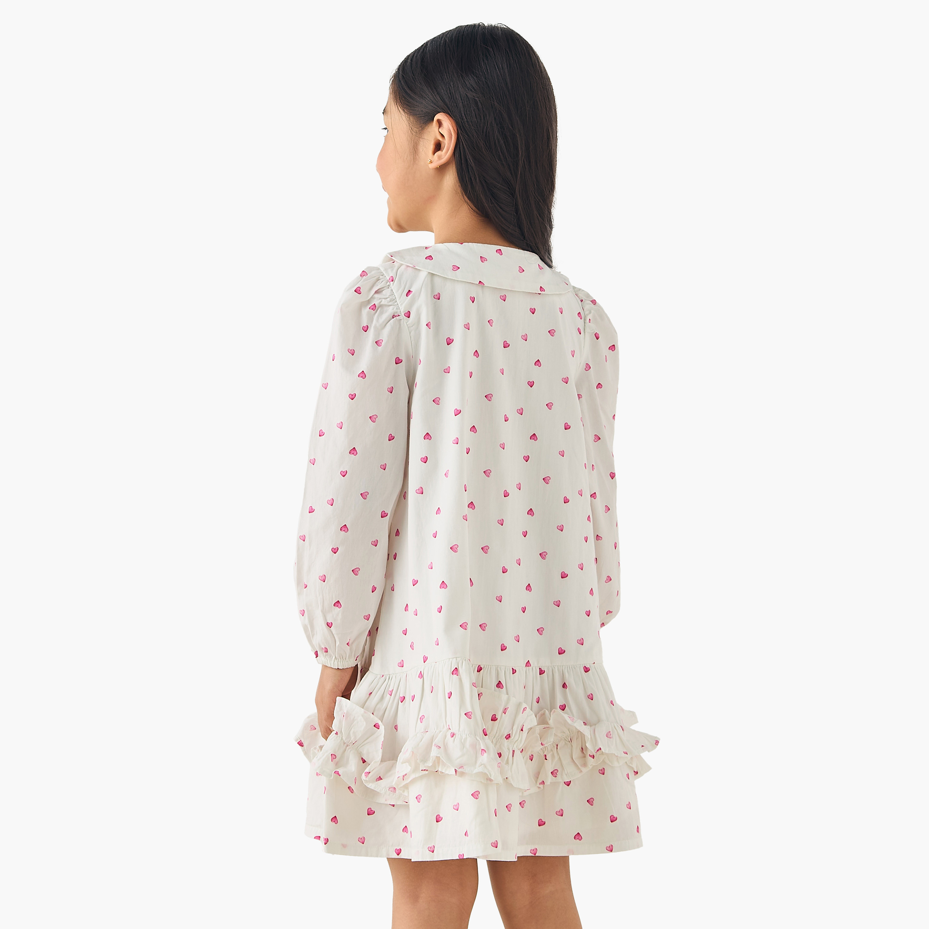 Juniors Peter Pan Collar Long Sleeves Drop Waist Dress with Ruffle Design-girls-clothing-dressesandjumpsuits-image-3