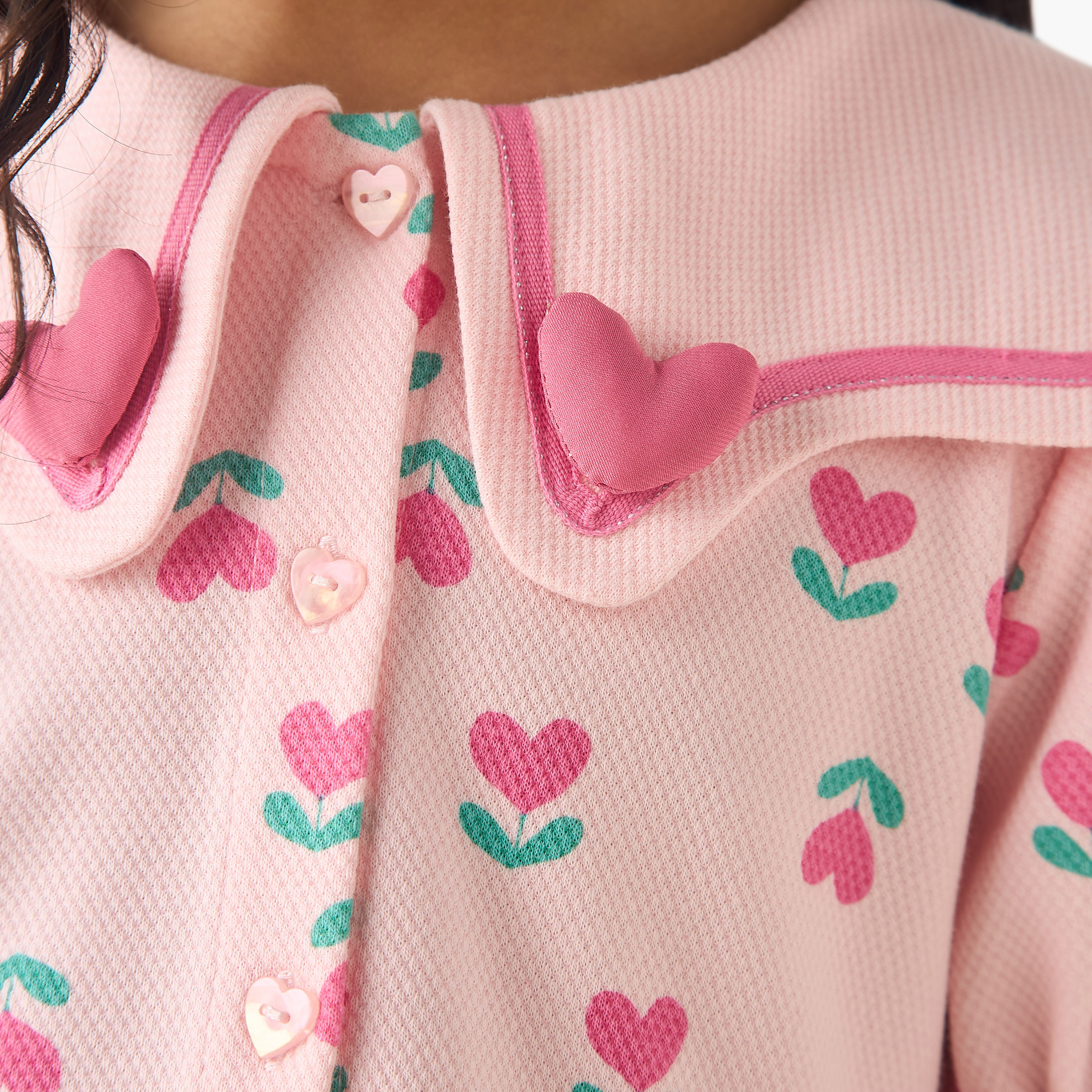 Juniors Sailor Neck Short Puff Sleeves Dress with Heart Print-girls-clothing-dressesandjumpsuits-image-5