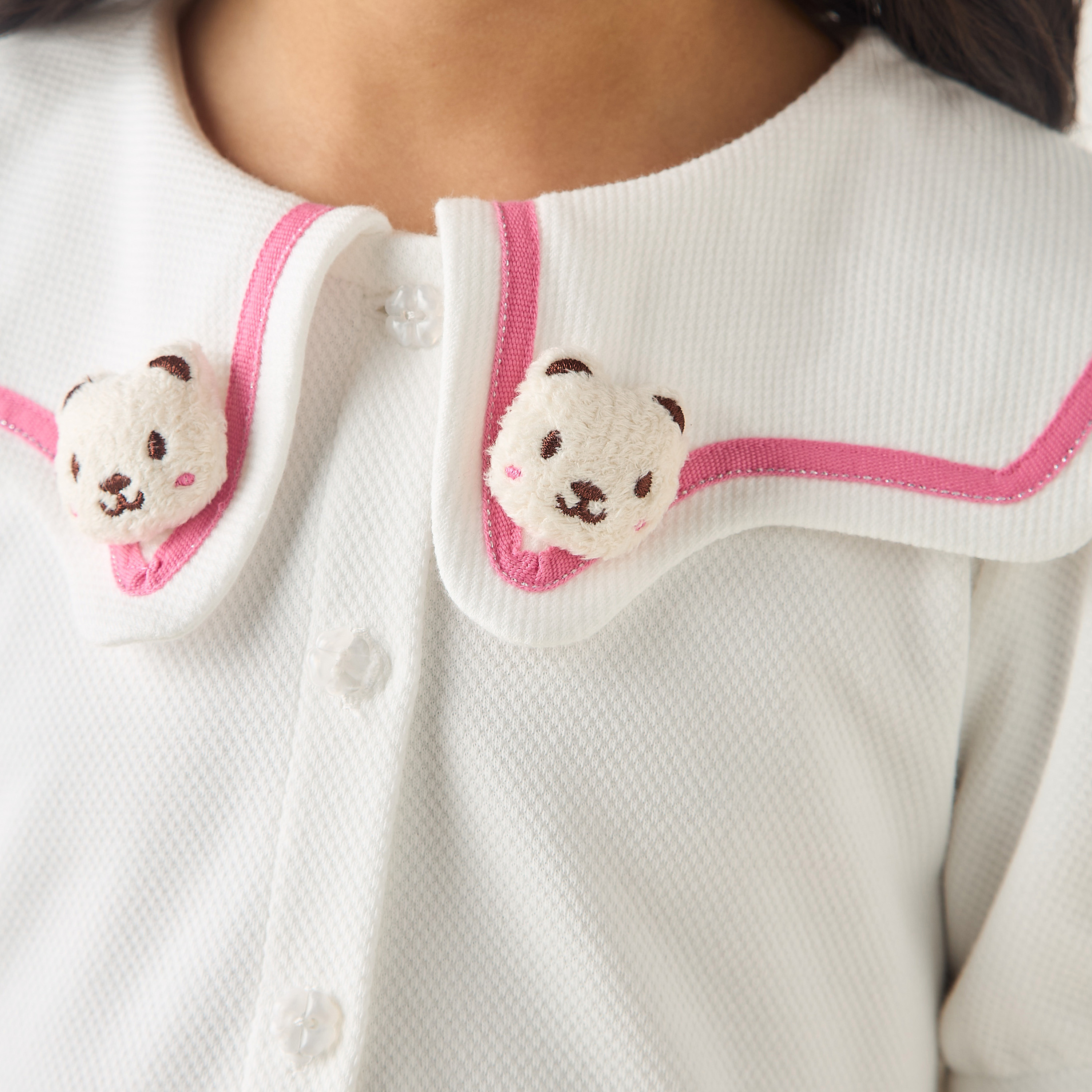 Juniors Sailor Collar Short Sleeves Dress with Bear Applique-girls-clothing-dressesandjumpsuits-image-5