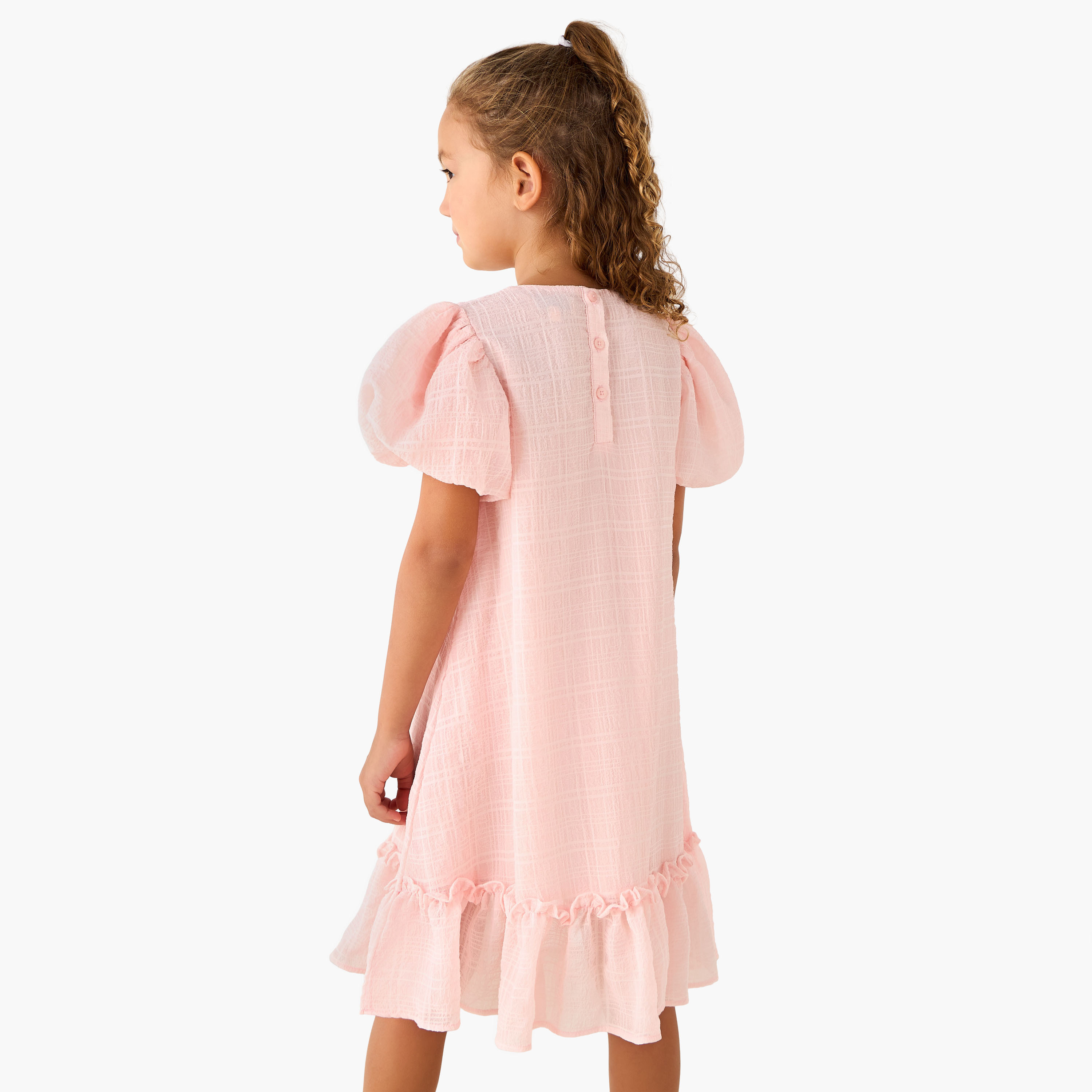 Juniors Round Neck Balloon Sleeve Dress with Heart Applique-girls-clothing-dressesandjumpsuits-image-3