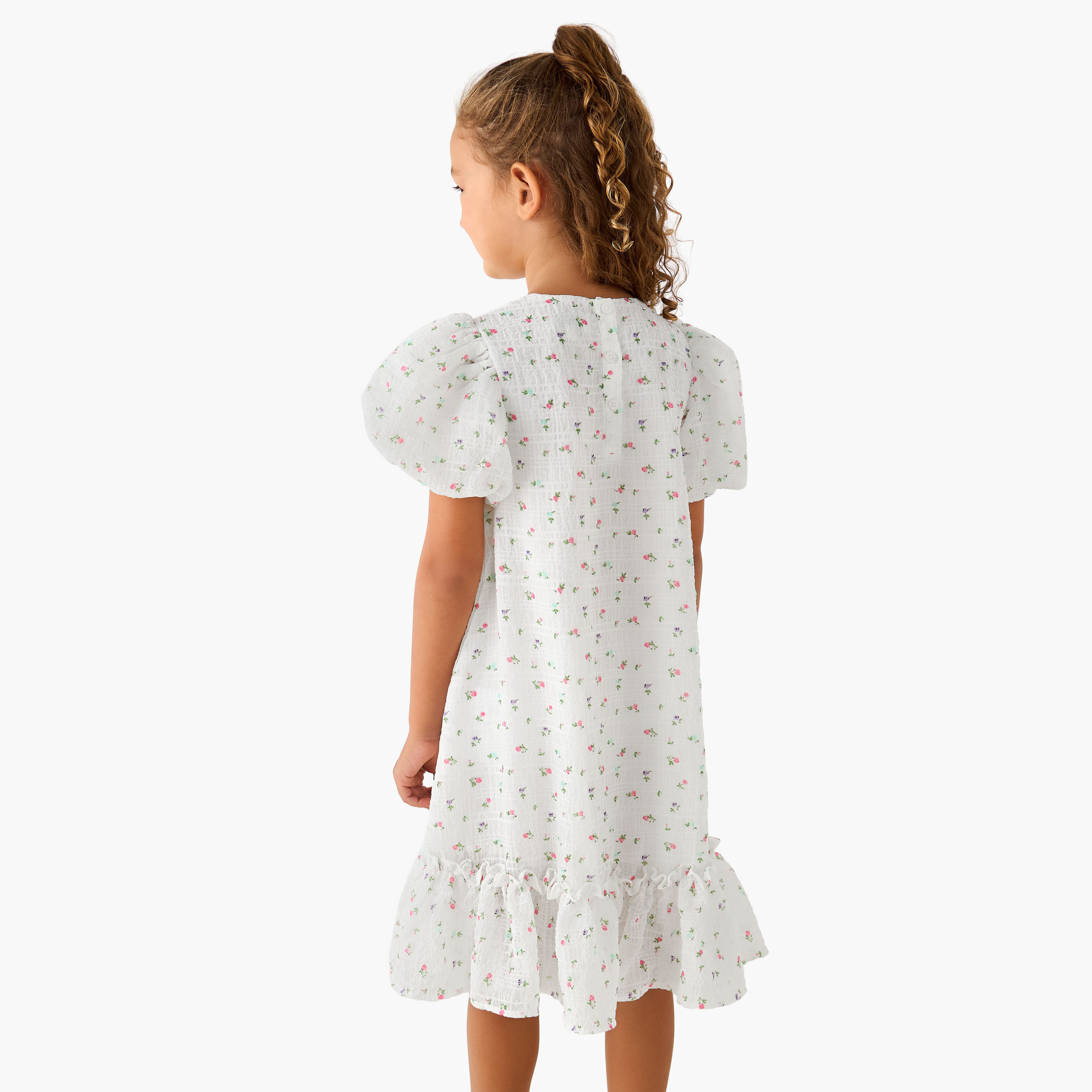 Juniors Round Neck Balloon Sleeve Dress with Heart Applique-girls-clothing-dressesandjumpsuits-image-3
