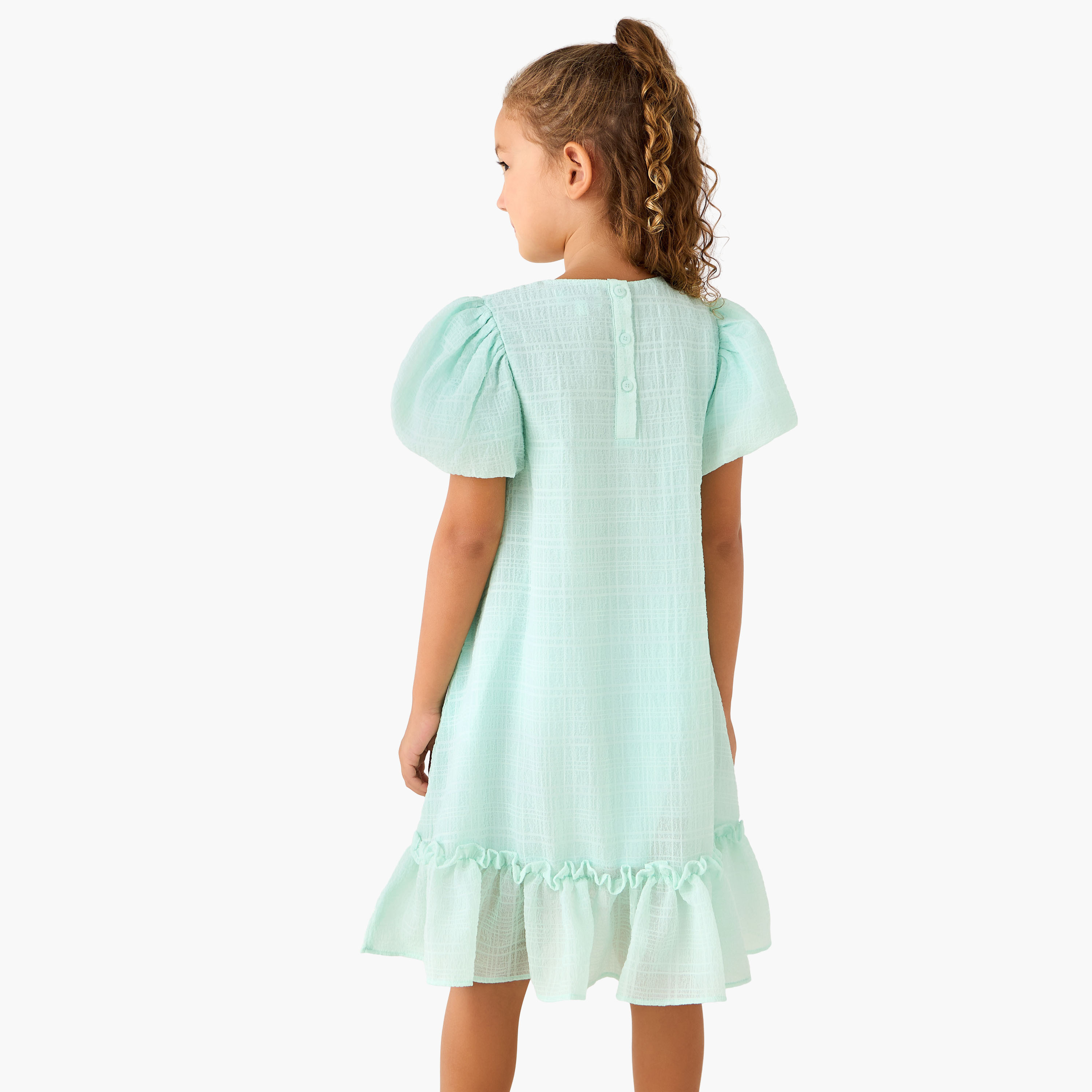 فستان بأكمام منفوخة وياقة مستديرة وزخارف قلب من جونيورز-girls-clothing-dressesandjumpsuits-image-3